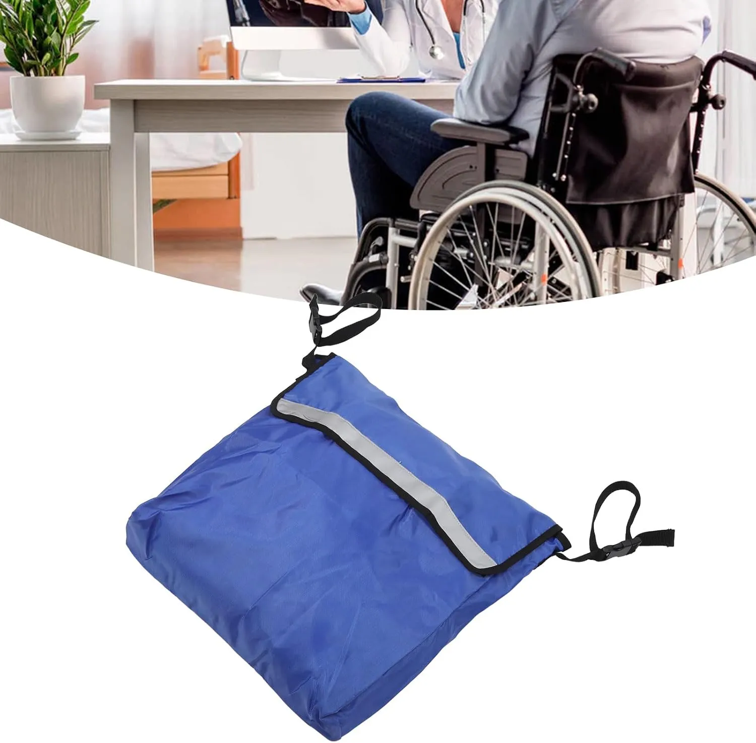Wheelchair Bag Adjustable Shoulder Strap Large Capacity Storage Wheelchair Carry Pack for Outdoor (Blue)