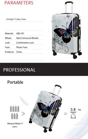 White Butterfly Print Luggage 4-Piece Set (14" 20" 24" 28") - Hardside Spinner Suitcases, TSA Lock, Airline-Approved, Lightweight Expandable Hard Shell, Smooth Rolling Wheels for Travel