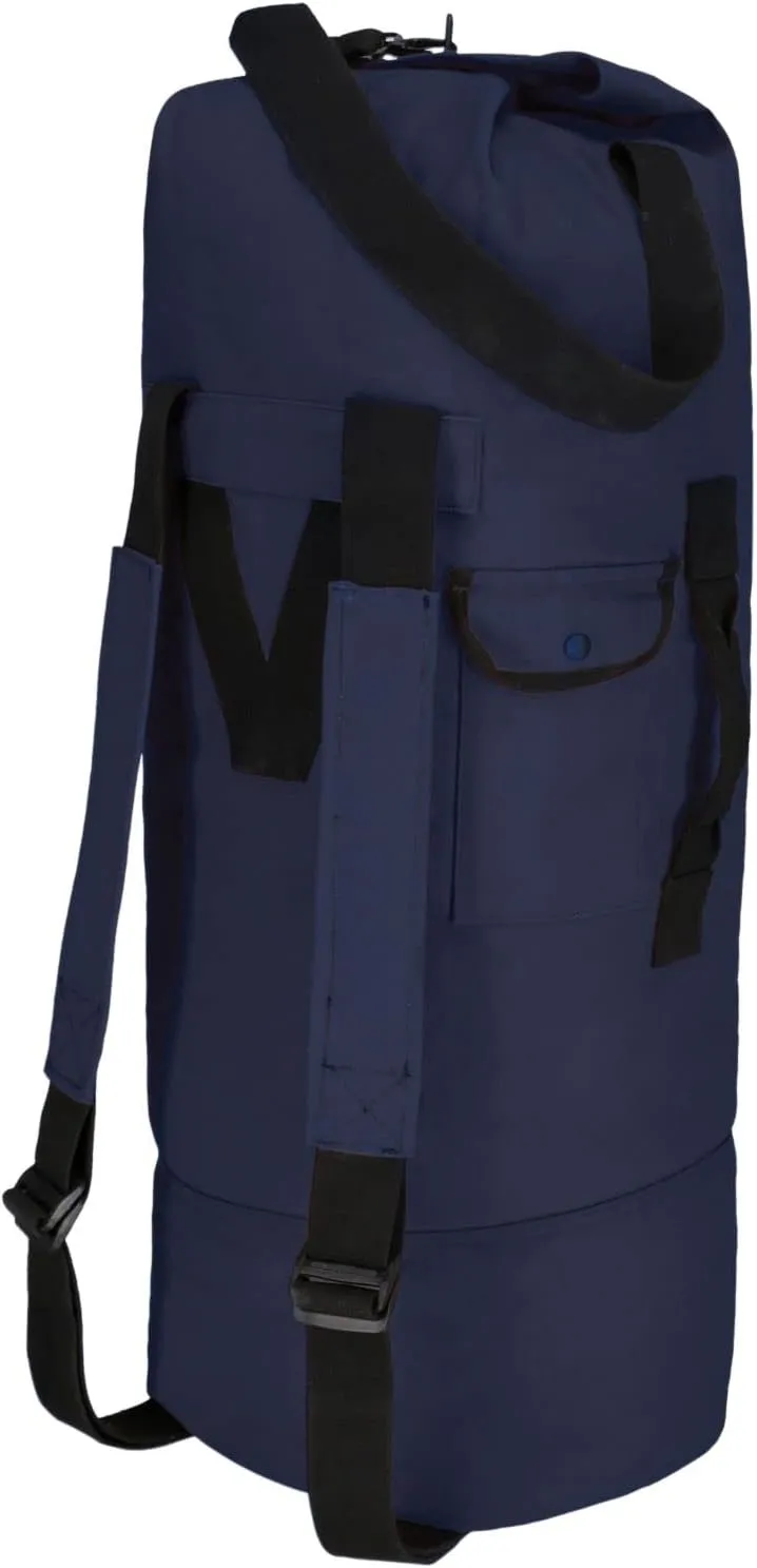 WHITEDUCK G.I Top Load Military Rucksack Style Double Strap Duffel Bag Heavy Duty and Water Resistant- Gym, Sports, Travel, Hiking, Backpacking (21" x 37", Navy)