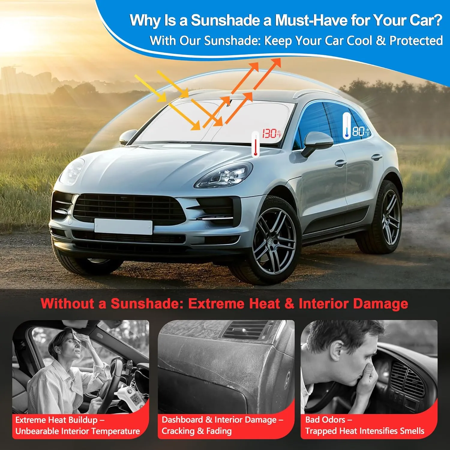 Windshield Sun Shade for 2016-2025 Chevy Malibu Accessories, Foldable Window Sunshade Sun Visor Protector, Front Windshield Sunshade Sun Shield Blocks UV Rays Heat