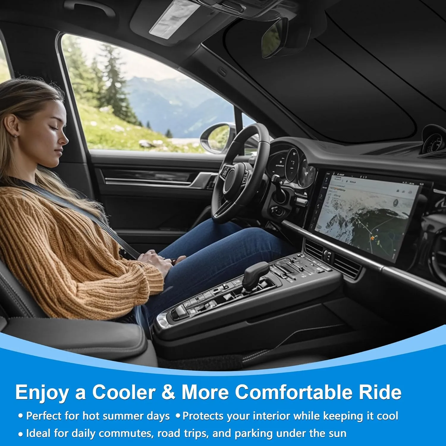 Windshield Sun Shade for 2016-2025 Chevy Malibu Accessories, Foldable Window Sunshade Sun Visor Protector, Front Windshield Sunshade Sun Shield Blocks UV Rays Heat