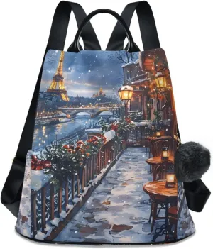 Winter Tower Street Scene Backpack for Women Anti Theft Large Fashion Travel Shoulder Bag Purse Rucksack Lightweight