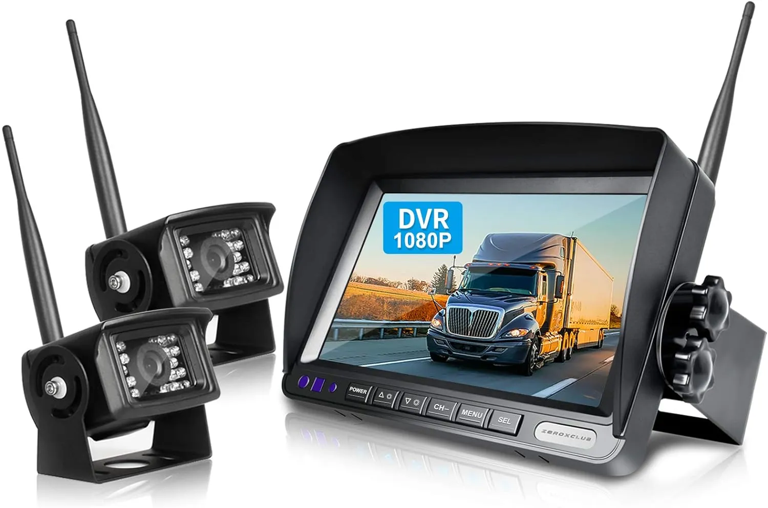 Wireless Backup Camera System Kit, HD 1080P 7 Inch Monitor, IR Night Vision, No Interference Record, IP69 Waterproof Rear View Camera for RV/Truck/Trailer/Van/Bus-ZEROXCLUB SW02