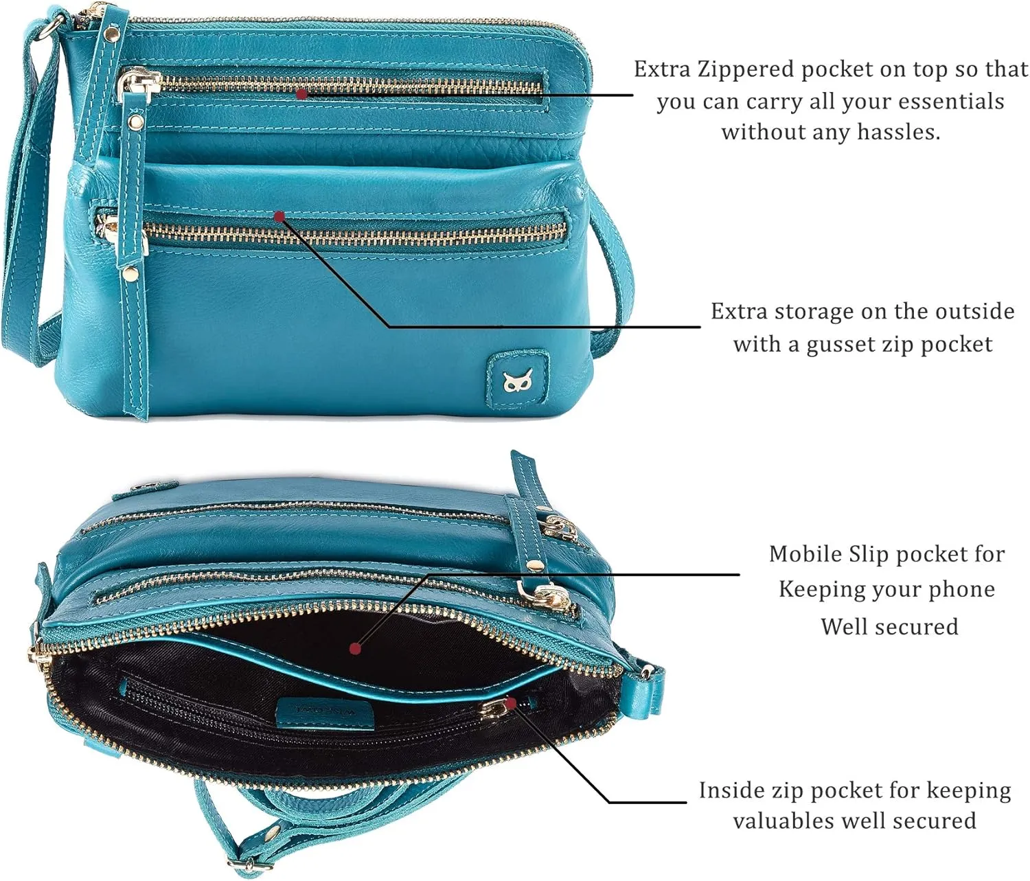Wise Owl Accessories Small Crossbody Sling Bag Real Leather Purse for Women Crossover Trendy Shoulder Handbag