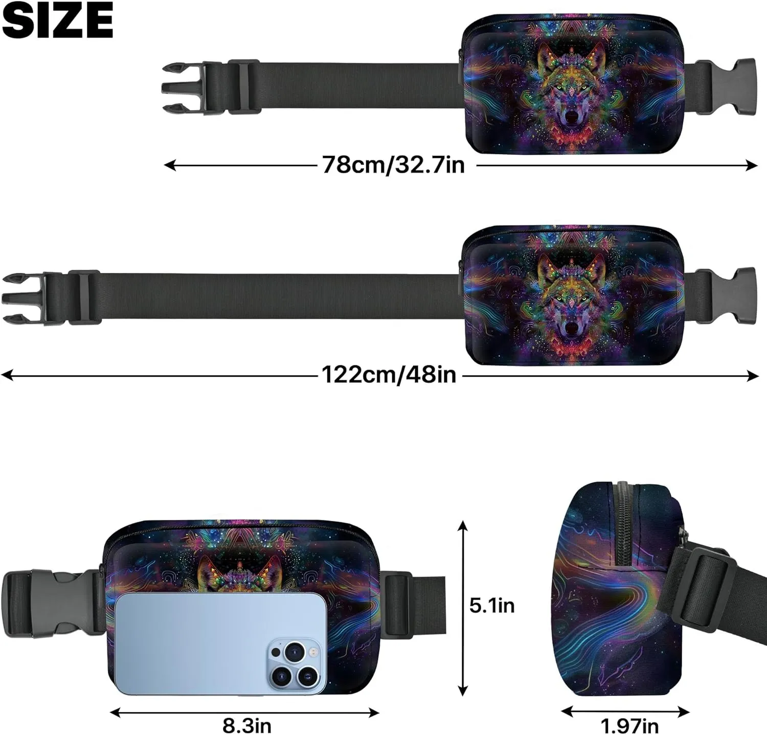 Wolf Fanny Pack Fashion Belt Bag Small Crossbody Bags for Women Casual Waist Packs with Adjustable Strap