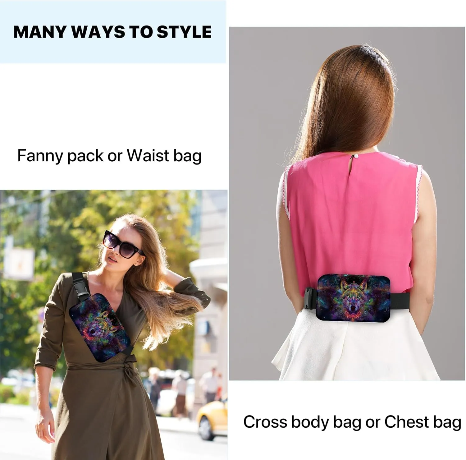 Wolf Fanny Pack Fashion Belt Bag Small Crossbody Bags for Women Casual Waist Packs with Adjustable Strap