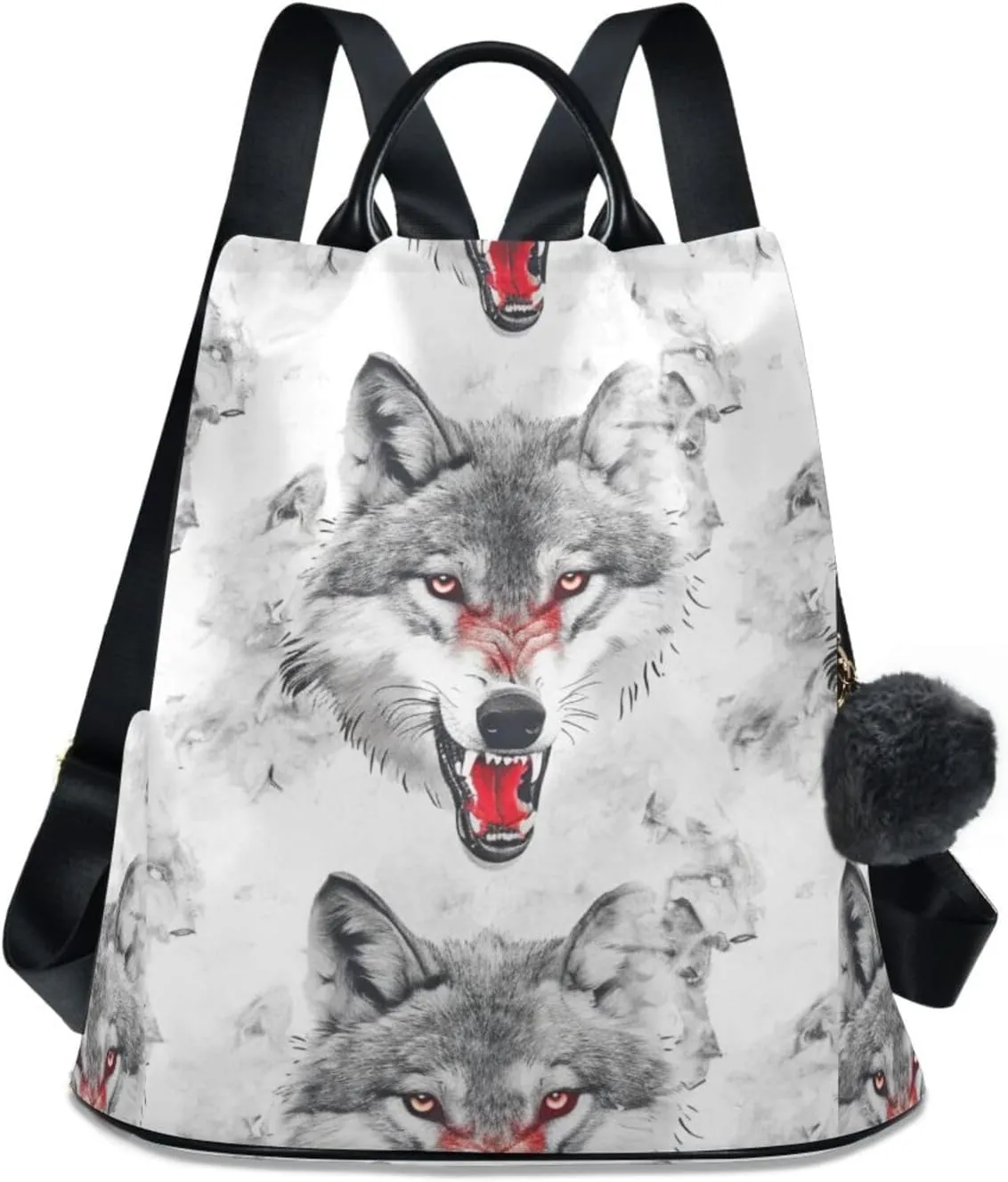 Wolf with Red Tongue Backpack for Women Anti Theft Large Fashion Travel Shoulder Bag Purse Rucksack Lightweight
