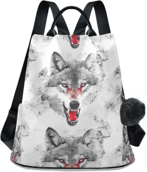 Wolf with Red Tongue Backpack for Women Anti Theft Large Fashion Travel Shoulder Bag Purse Rucksack Lightweight