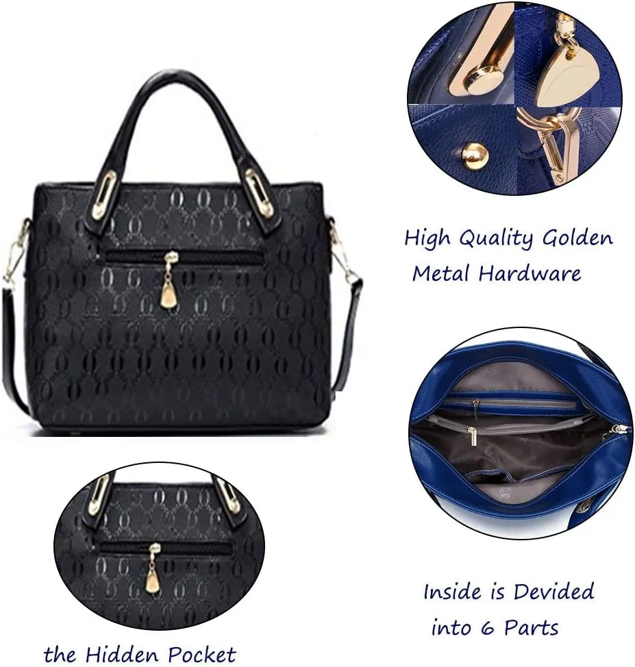 Women 4 Pcs Top Handle Satchel Hobo Handbag Set Large Tote  Purse  Shoulder Bag Card Holder