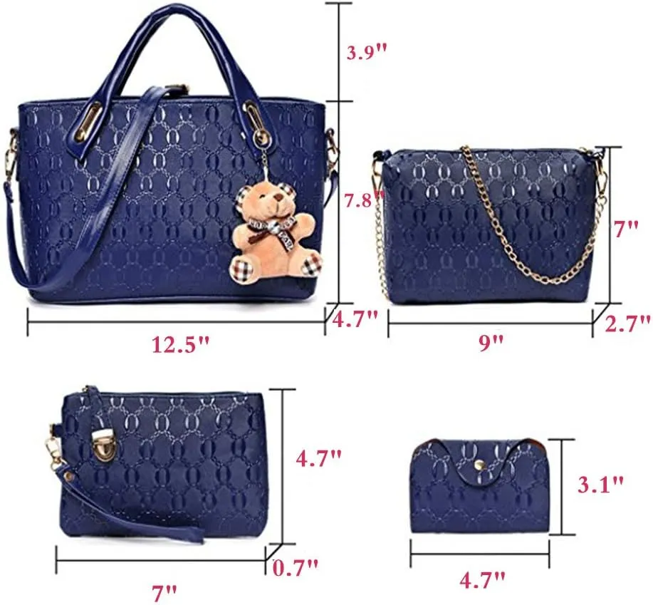 Women 4 Pcs Top Handle Satchel Hobo Handbag Set Large Tote  Purse  Shoulder Bag Card Holder