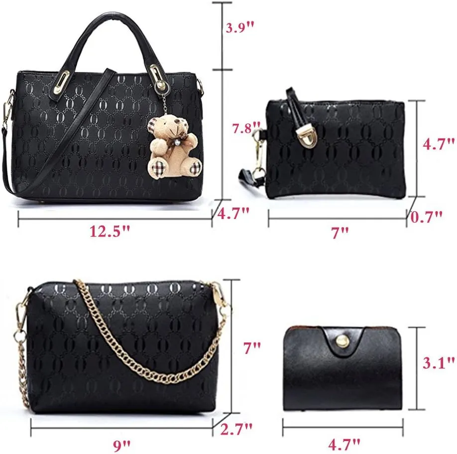 Women 4 Pcs Top Handle Satchel Hobo Handbag Set Large Tote  Purse  Shoulder Bag Card Holder