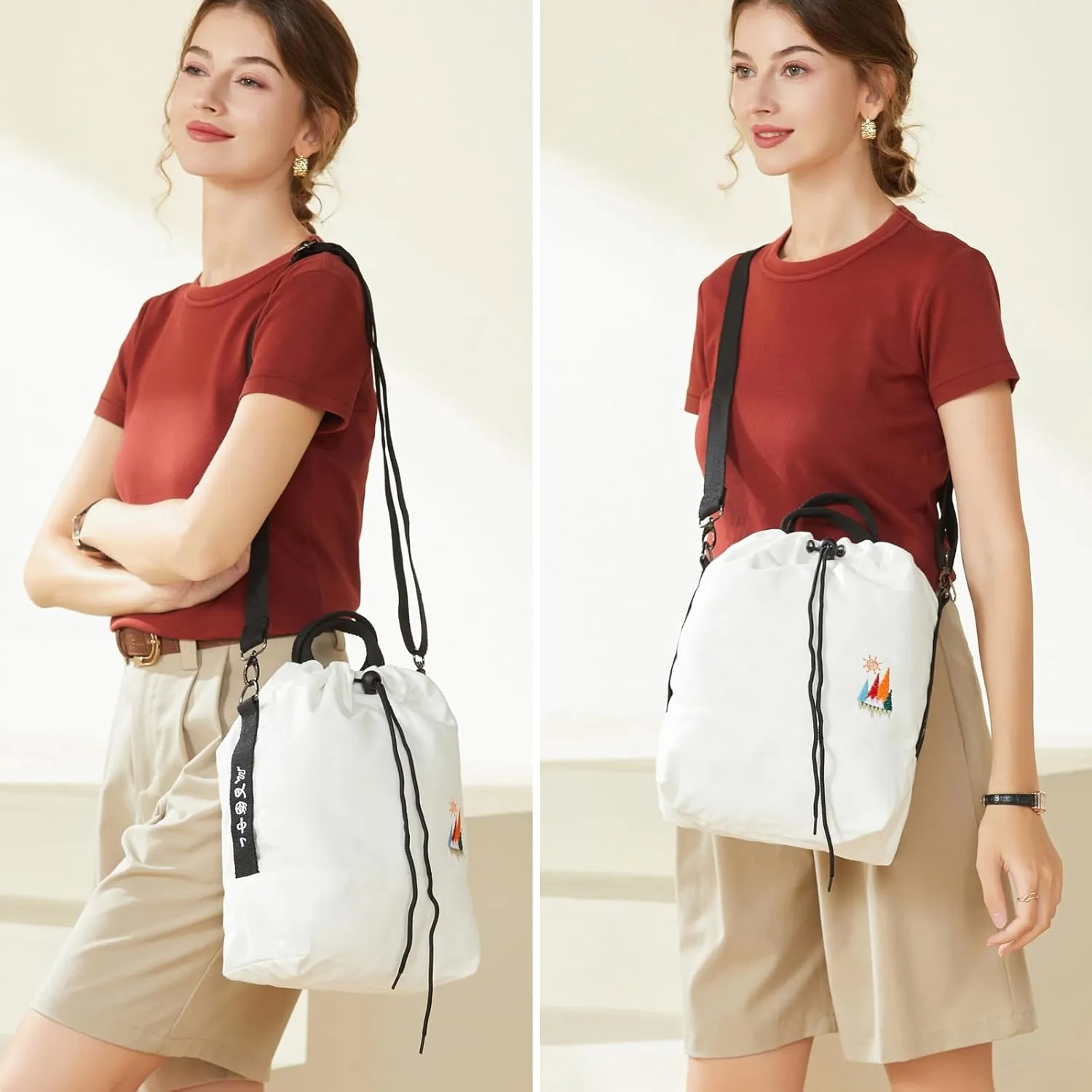 Women Canvas Tote Handbags Casual Shoulder Work Bag Crossbody Bag with Sunshine Embroidery