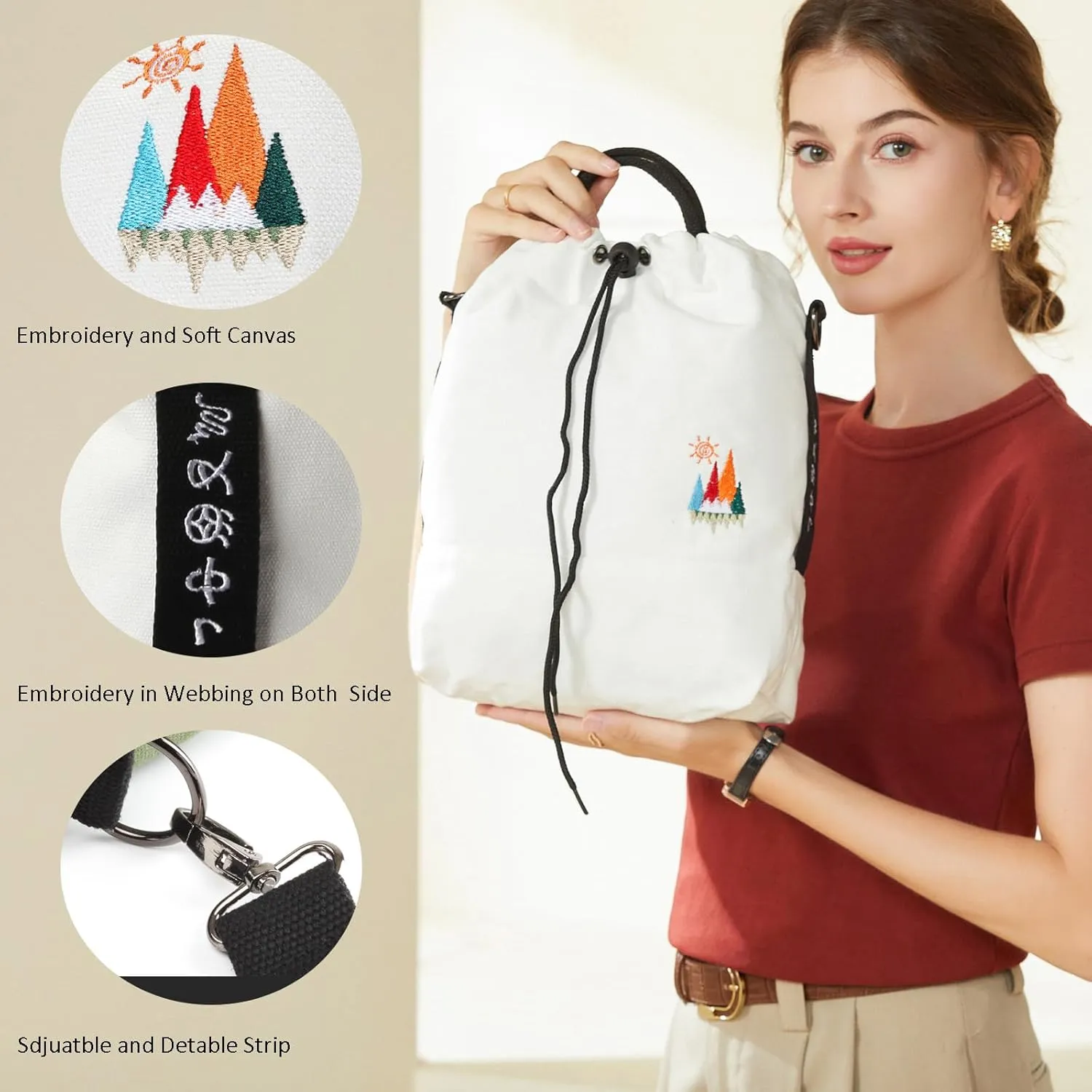 Women Canvas Tote Handbags Casual Shoulder Work Bag Crossbody Bag with Sunshine Embroidery