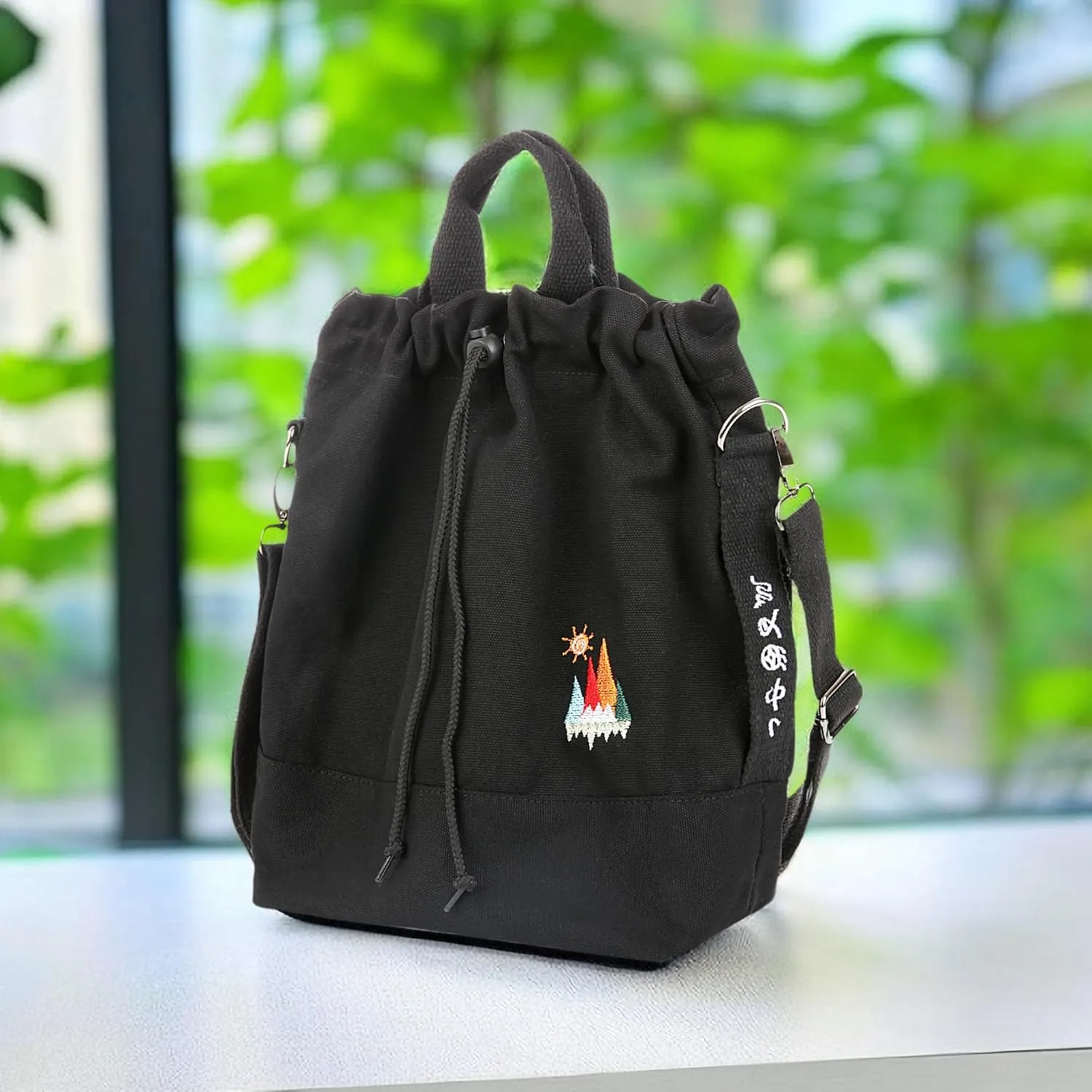 Women Canvas Tote Handbags Casual Shoulder Work Bag Crossbody Bag with Sunshine Embroidery