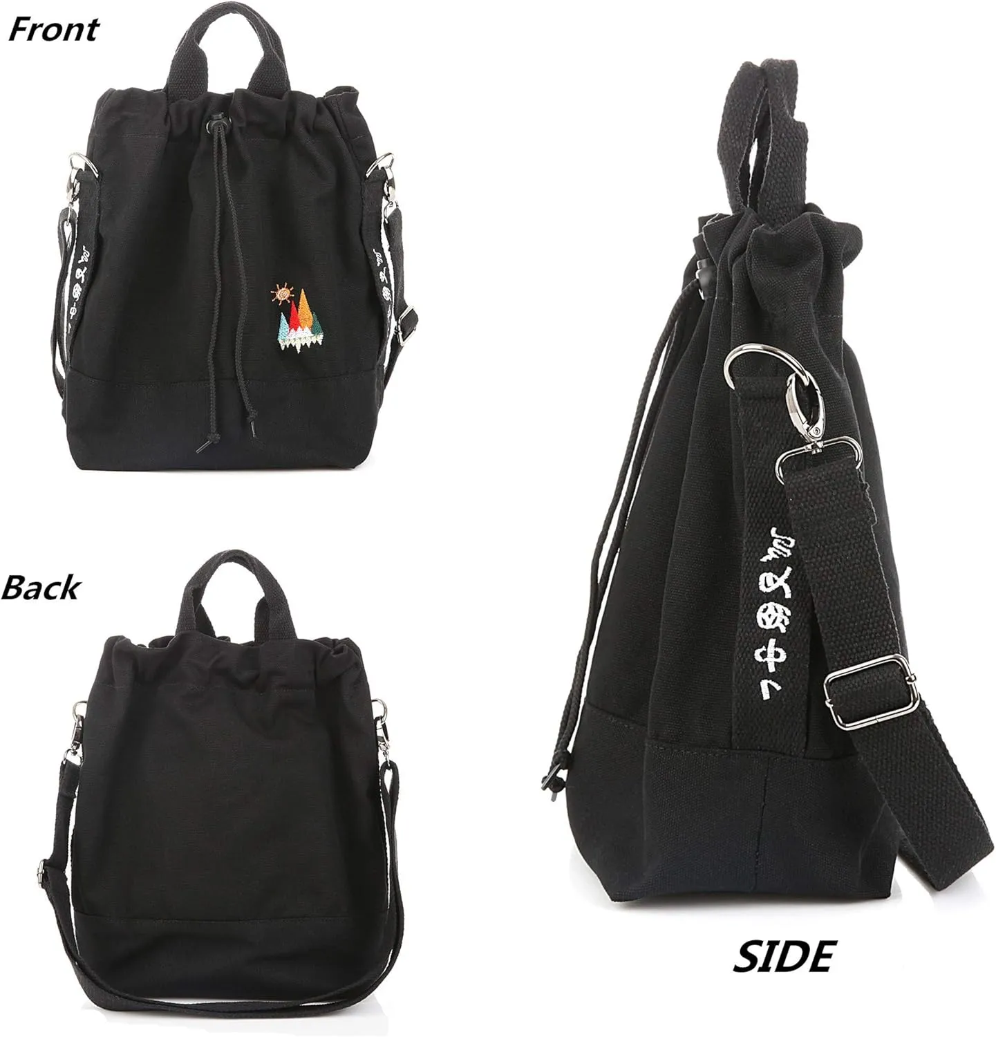 Women Canvas Tote Handbags Casual Shoulder Work Bag Crossbody Bag with Sunshine Embroidery