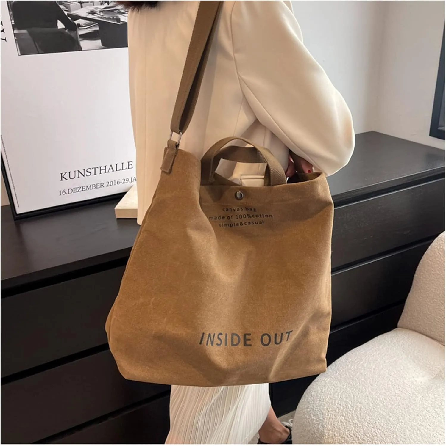 Women Canvas Tote Handbags Casual Shoulder Work Bag Crossbody Top Handle Bag Cross-body Handbags