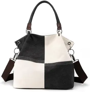 Women Canvas Tote Handbags Contrast Color Casual Shoulder Work Bag Splice Stitching Top Handle Bag Handbags Purses