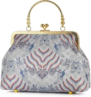 Women China Chic Retro Top-handle Bag Vintage Kiss Lock Tote Handbag Wedding Party Evening Clutch Purse With Chain Strap