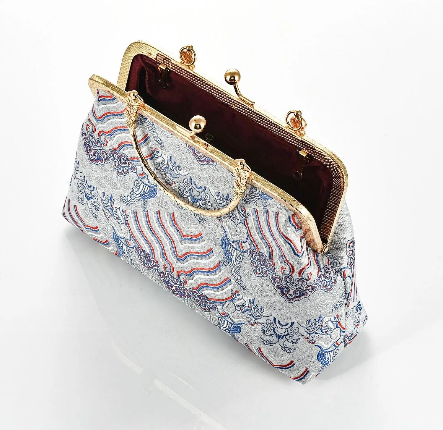 Women China Chic Retro Top-handle Bag Vintage Kiss Lock Tote Handbag Wedding Party Evening Clutch Purse With Chain Strap