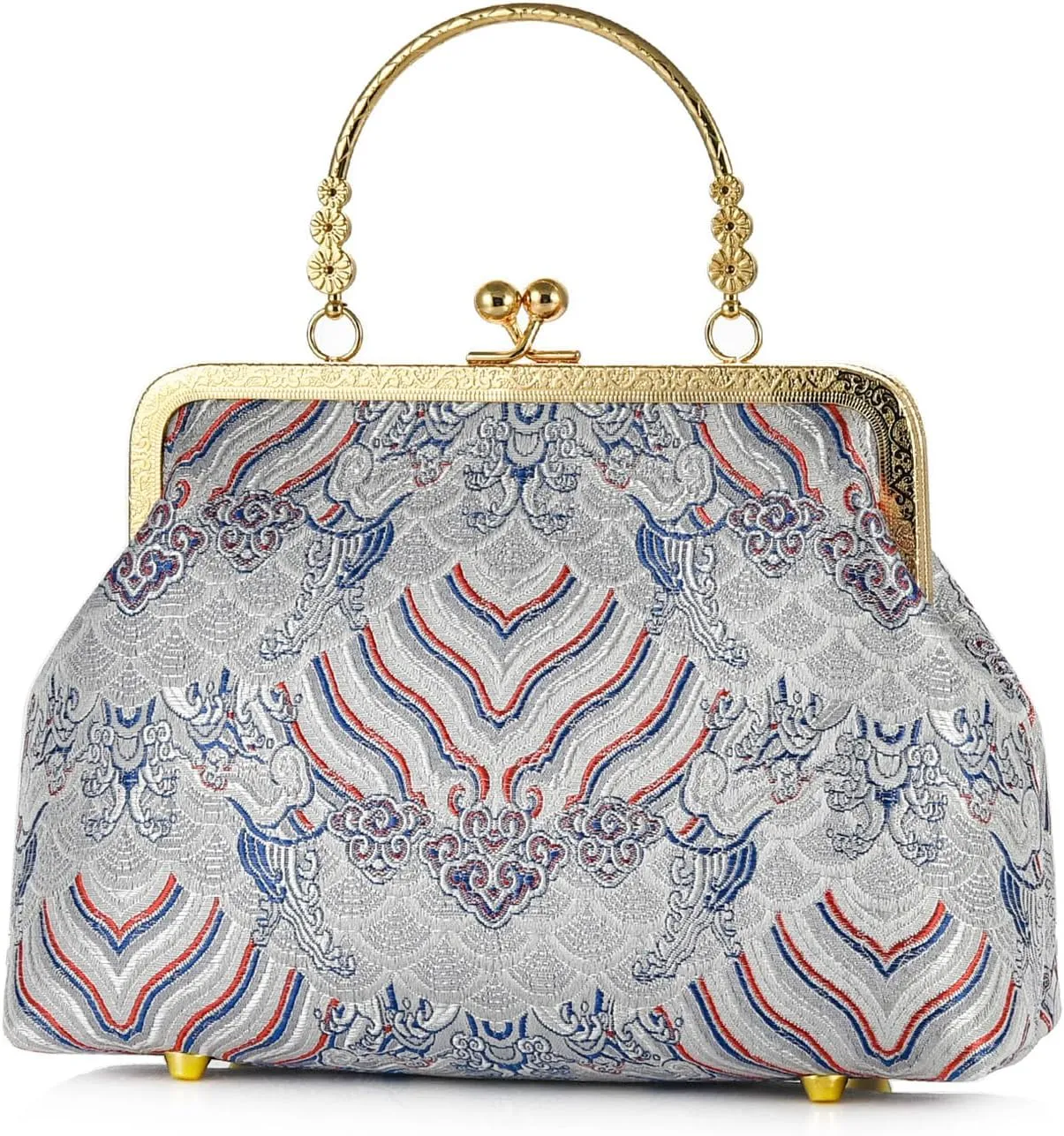 Women China Chic Retro Top-handle Bag Vintage Kiss Lock Tote Handbag Wedding Party Evening Clutch Purse With Chain Strap