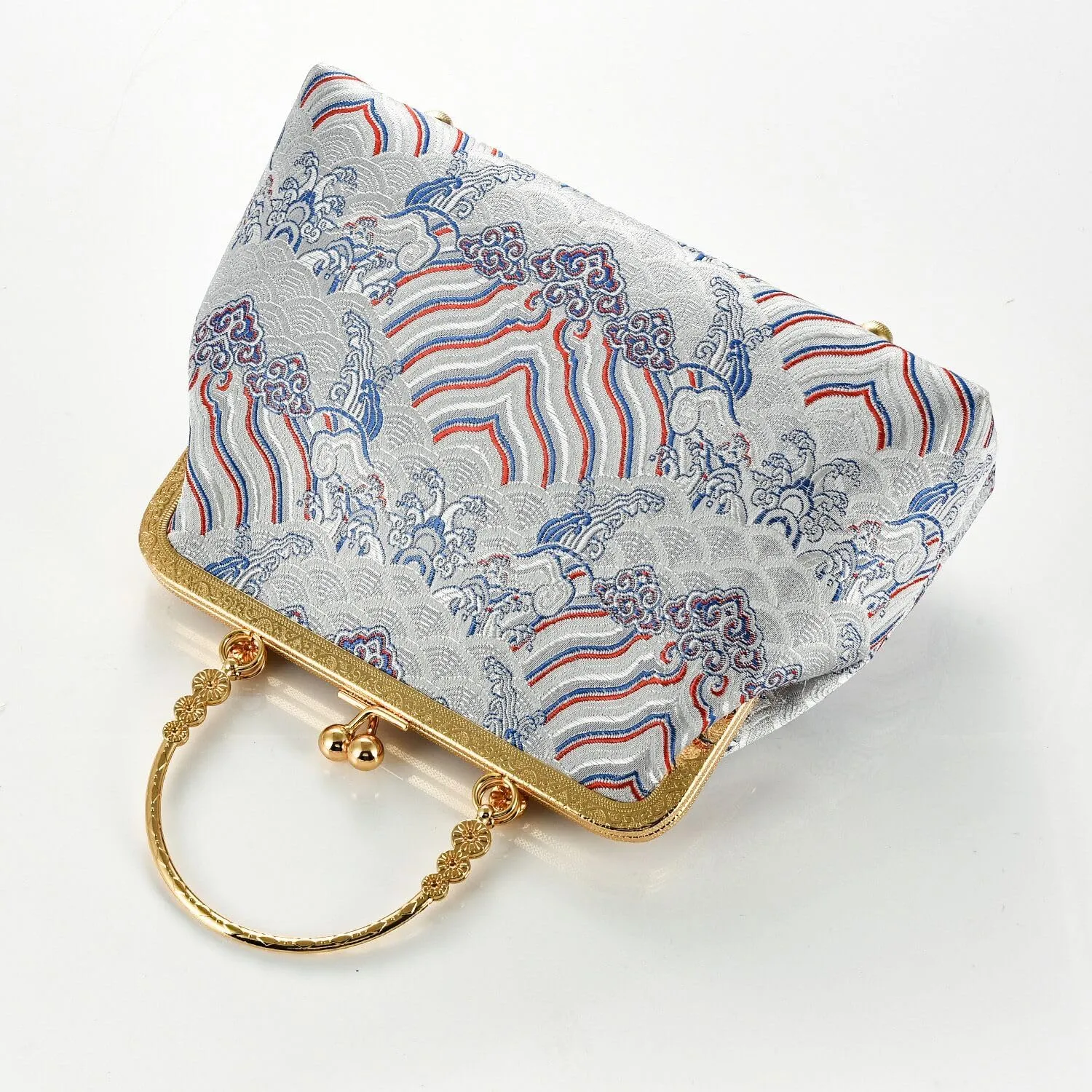 Women China Chic Retro Top-handle Bag Vintage Kiss Lock Tote Handbag Wedding Party Evening Clutch Purse With Chain Strap