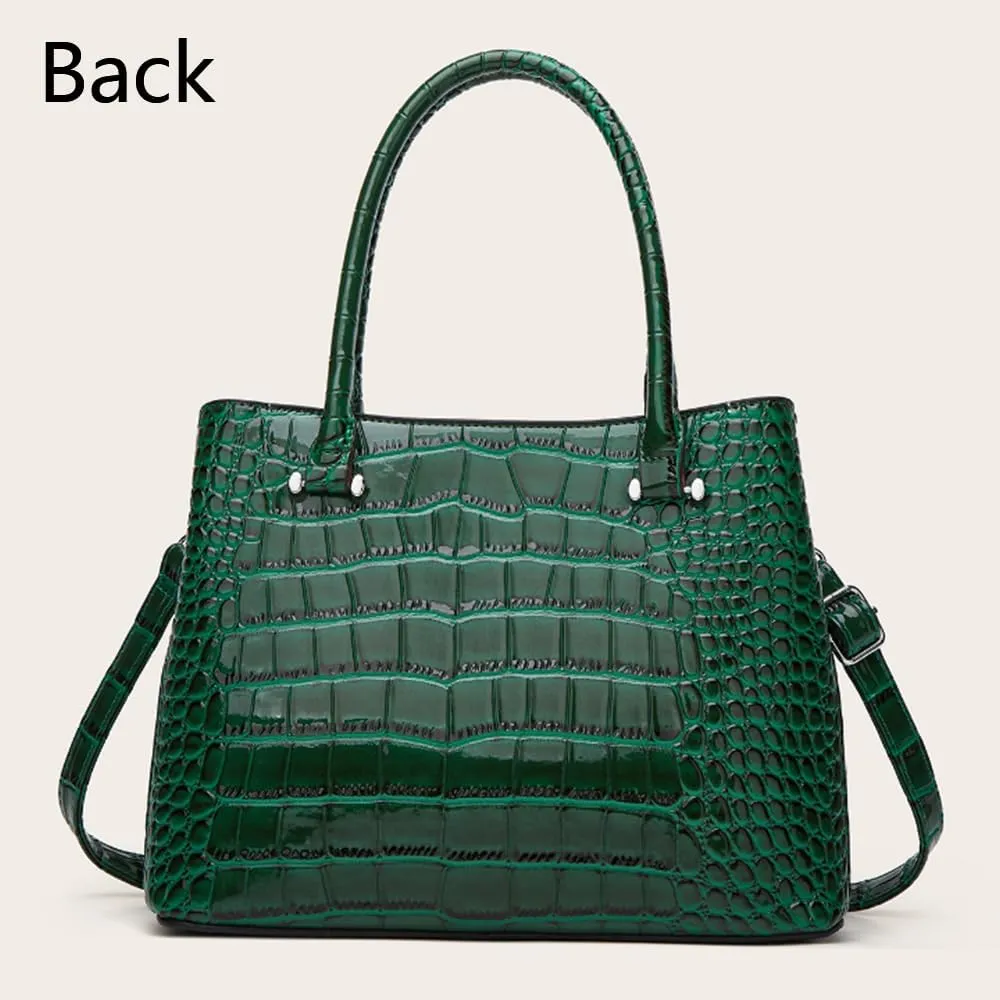 Women Crocodile Pattern Handbag and Purse Top Handle Shoulder Bag PU Leather Tote Satchel