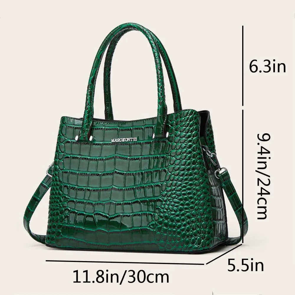 Women Crocodile Pattern Handbag and Purse Top Handle Shoulder Bag PU Leather Tote Satchel