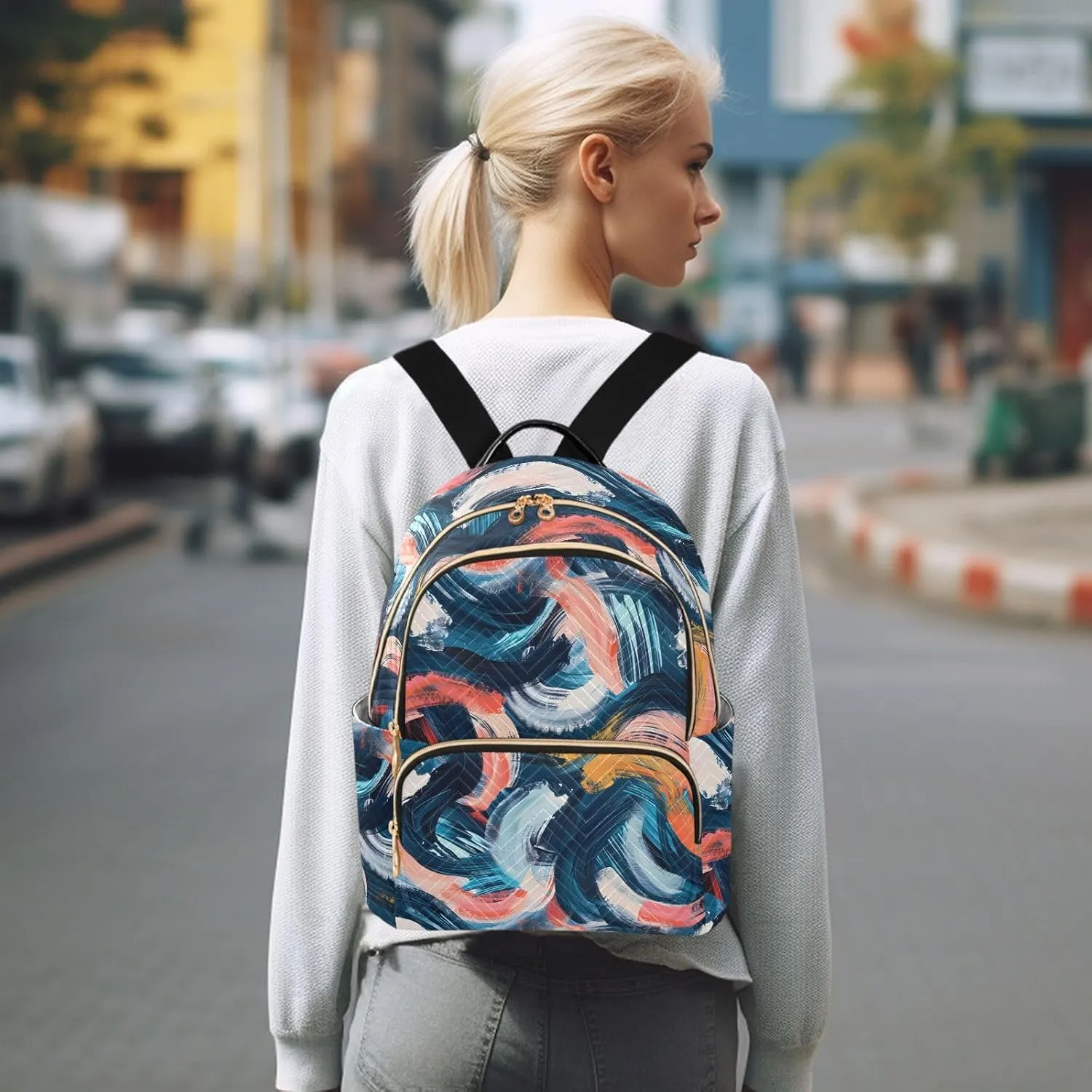 Women Fashion Backpack Purse Abstract Art Graffiti Painting Mini Travel Backpack Ladies Shoulder Bag Work Daypack 8.5L