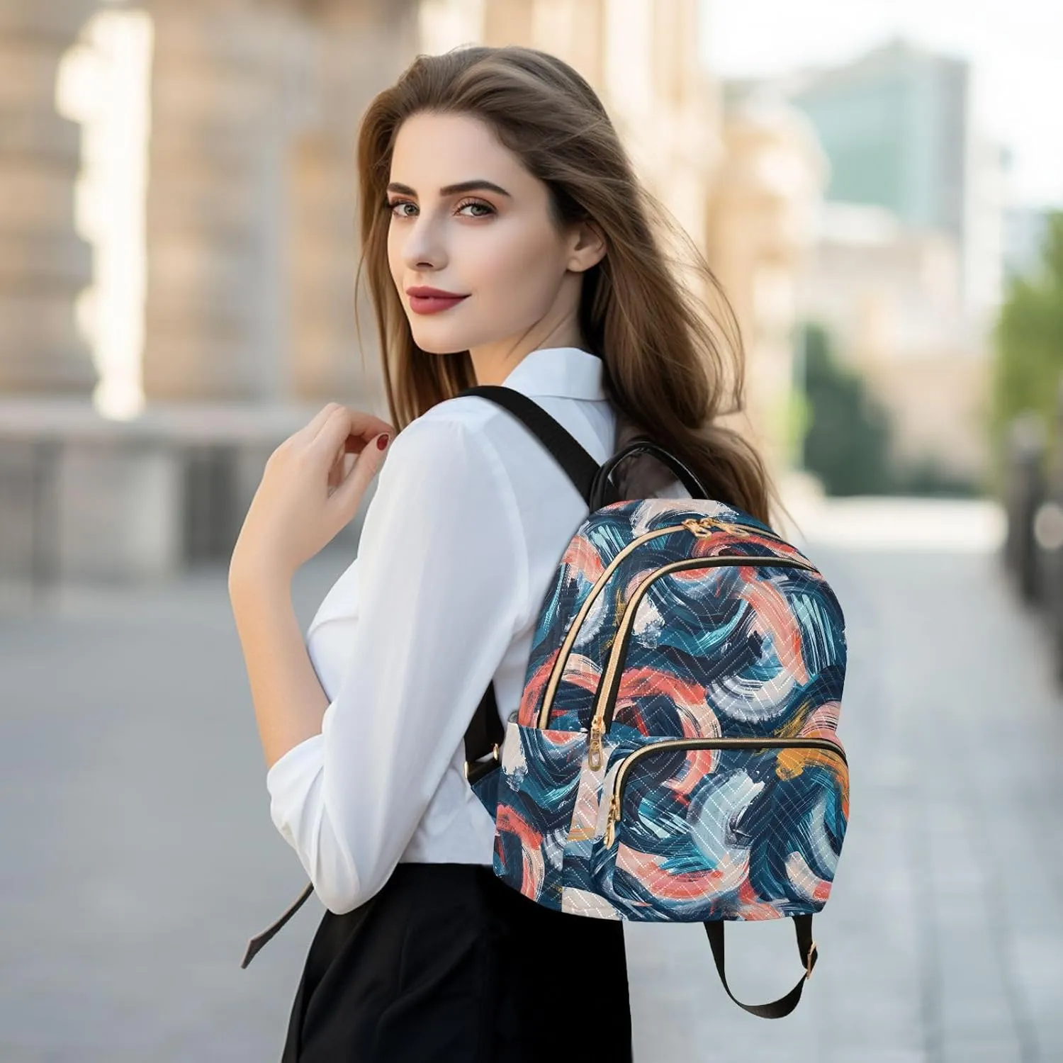 Women Fashion Backpack Purse Abstract Art Graffiti Painting Mini Travel Backpack Ladies Shoulder Bag Work Daypack 8.5L