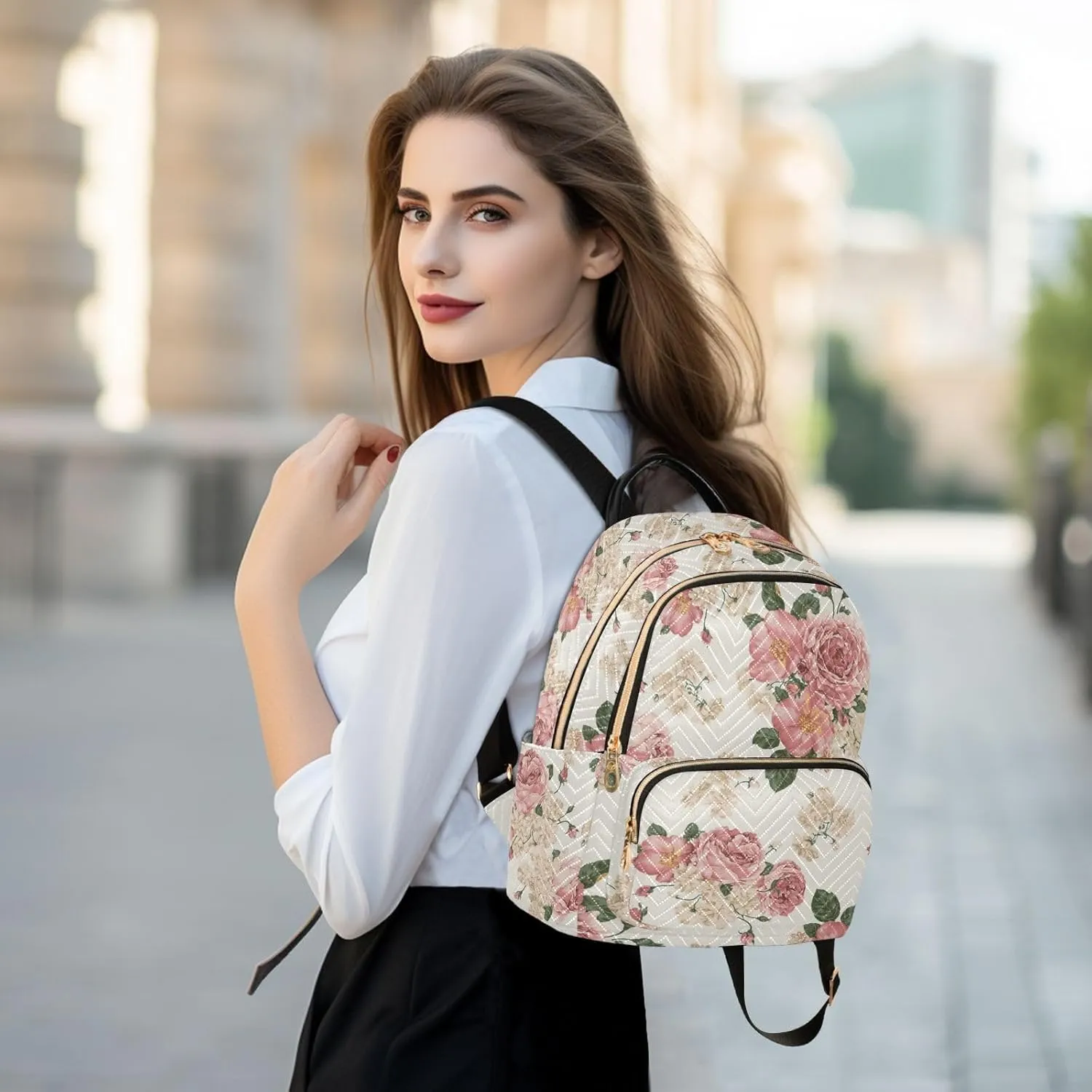 Women Fashion Backpack Purse Casual Lightweight Travel Shoulder Bag Beautiful Roses Vintage Floral Rucksack Ladies Bag, Medium