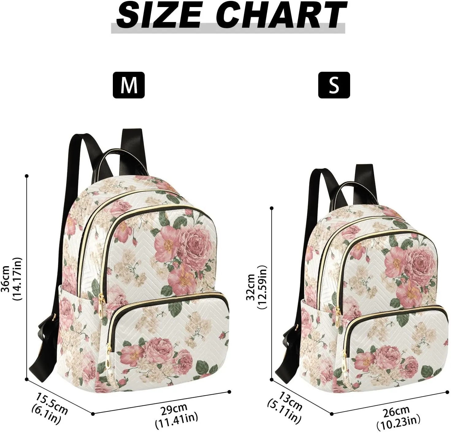 Women Fashion Backpack Purse Casual Lightweight Travel Shoulder Bag Beautiful Roses Vintage Floral Rucksack Ladies Bag, Medium