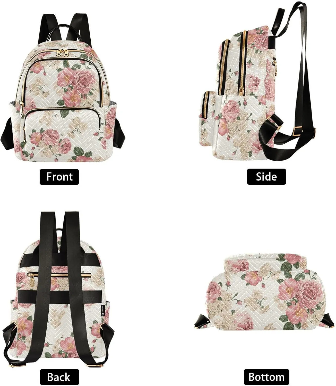 Women Fashion Backpack Purse Casual Lightweight Travel Shoulder Bag Beautiful Roses Vintage Floral Rucksack Ladies Bag, Medium