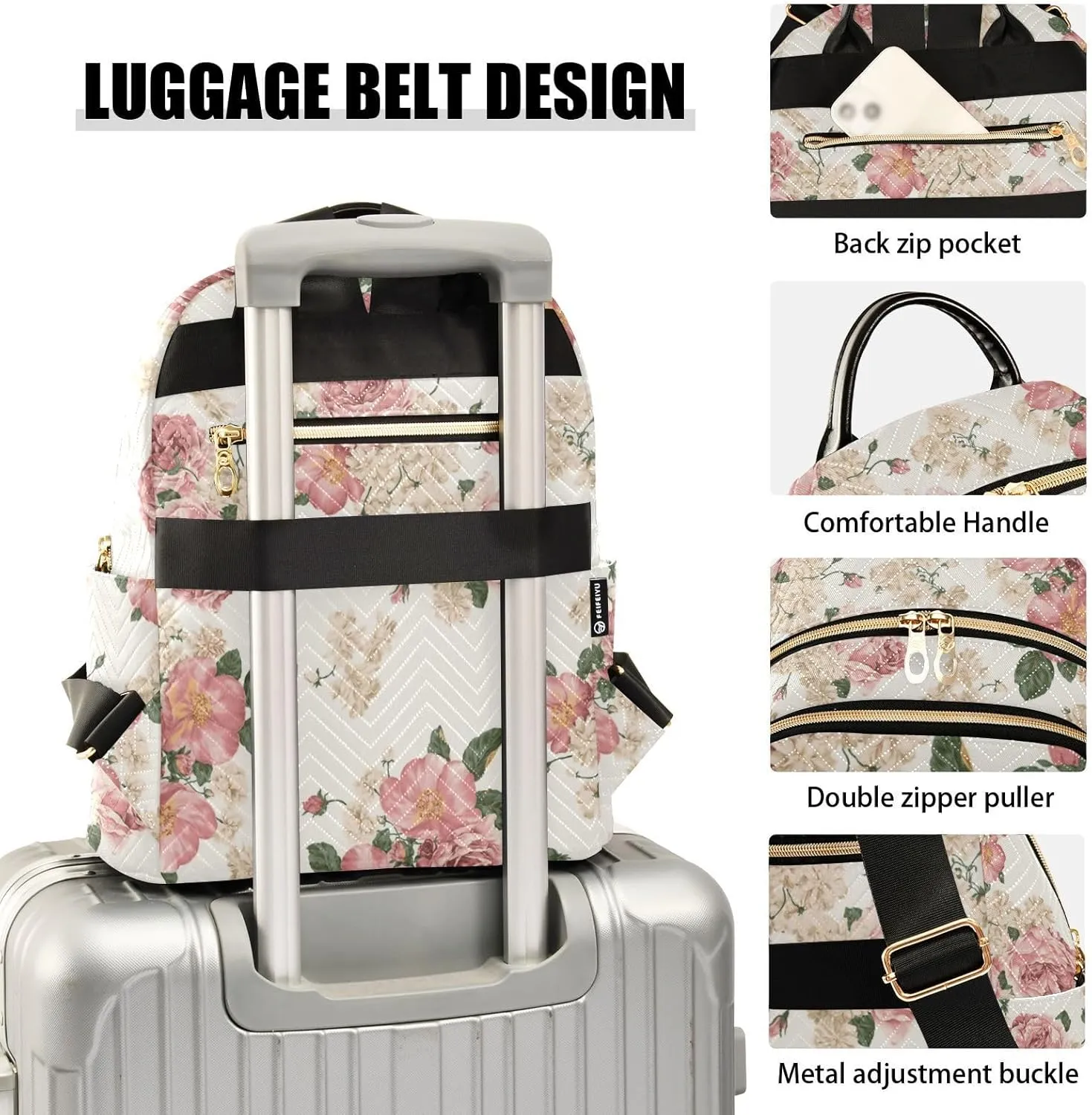 Women Fashion Backpack Purse Casual Lightweight Travel Shoulder Bag Beautiful Roses Vintage Floral Rucksack Ladies Bag, Medium