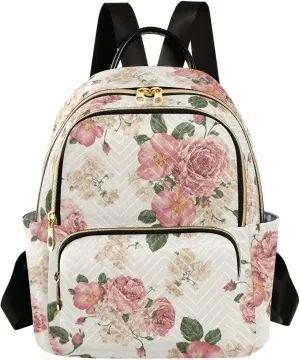 Women Fashion Backpack Purse Casual Lightweight Travel Shoulder Bag Beautiful Roses Vintage Floral Rucksack Ladies Bag, Medium