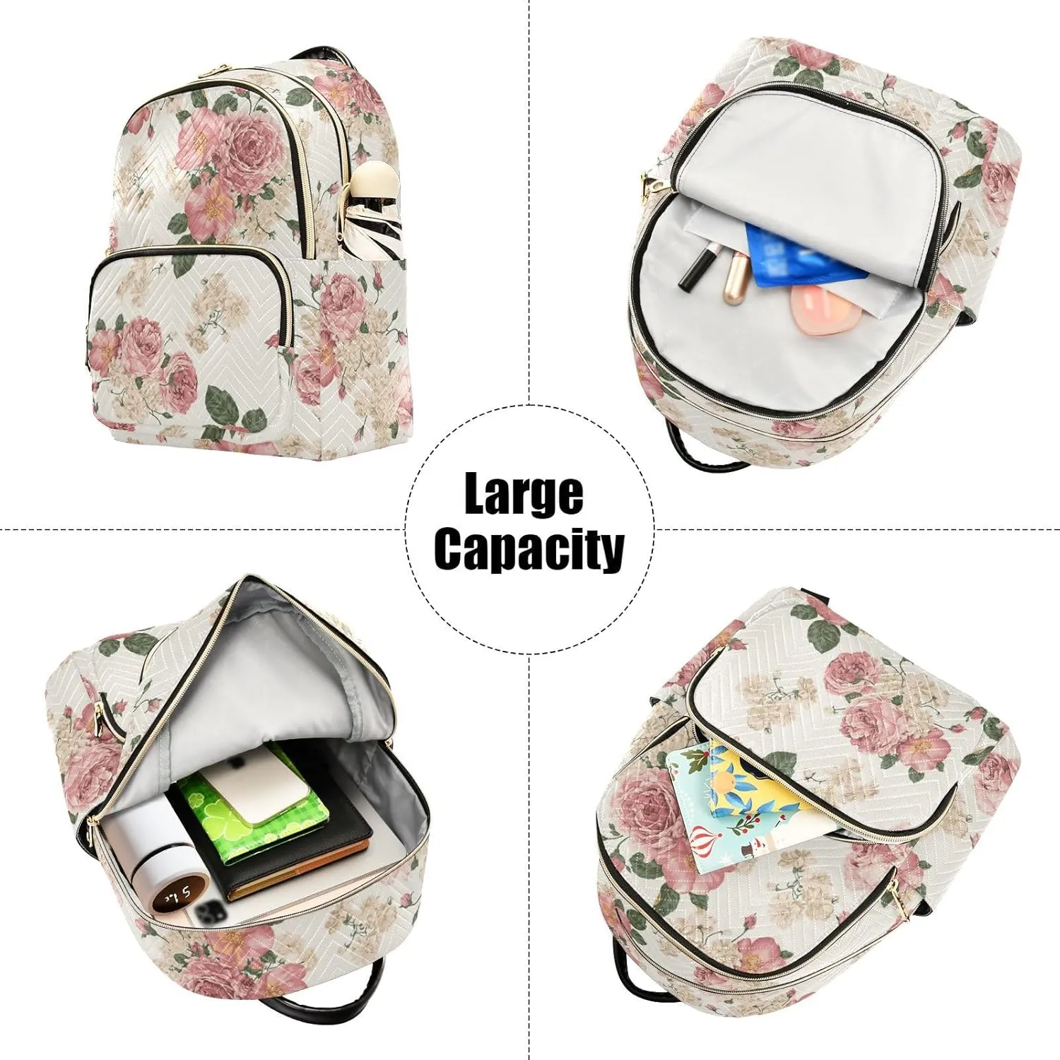 Women Fashion Backpack Purse Casual Lightweight Travel Shoulder Bag Beautiful Roses Vintage Floral Rucksack Ladies Bag, Medium