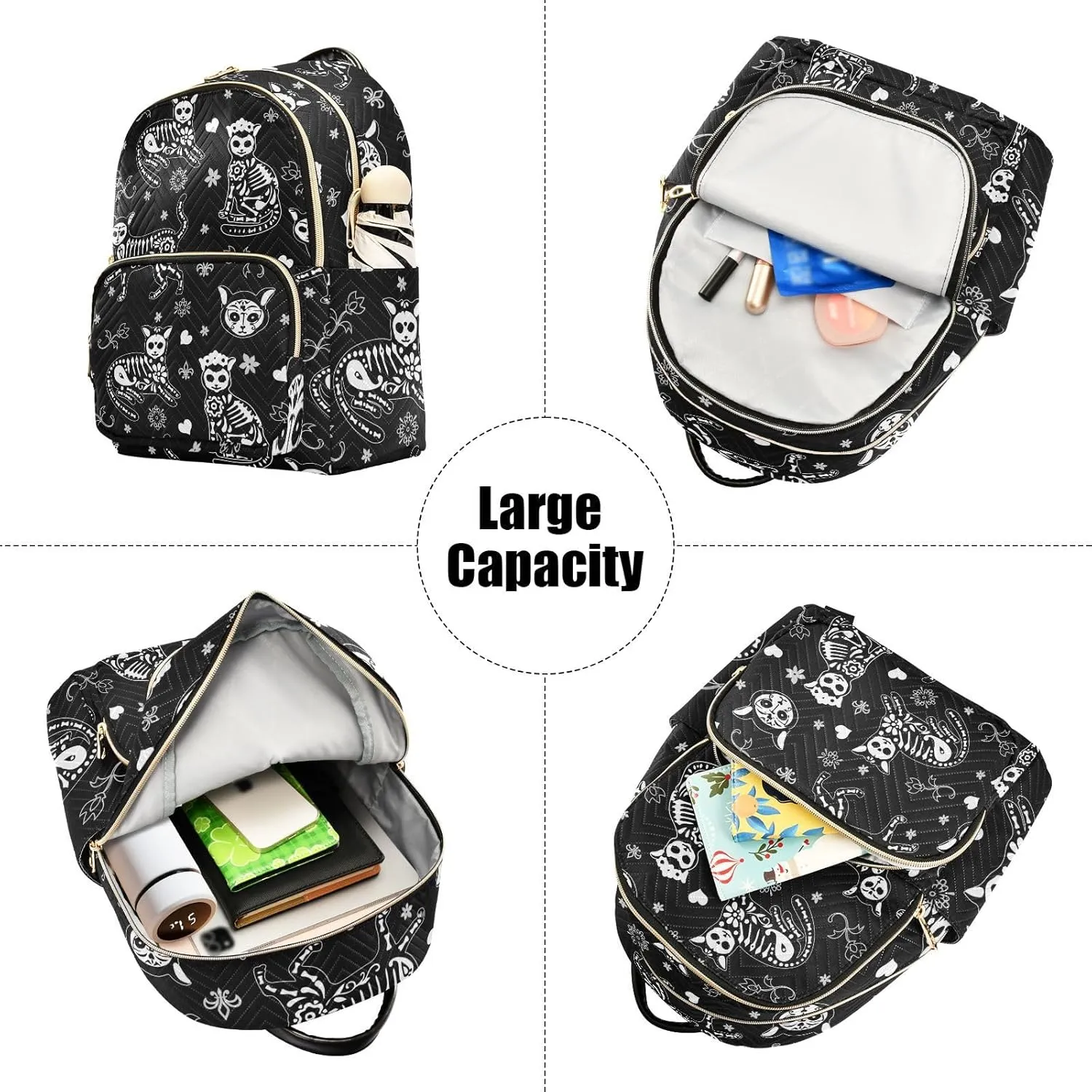 Women Fashion Backpack Purse Casual Lightweight Travel Shoulder Bag Death Cat Rucksack Ladies Bag, Small