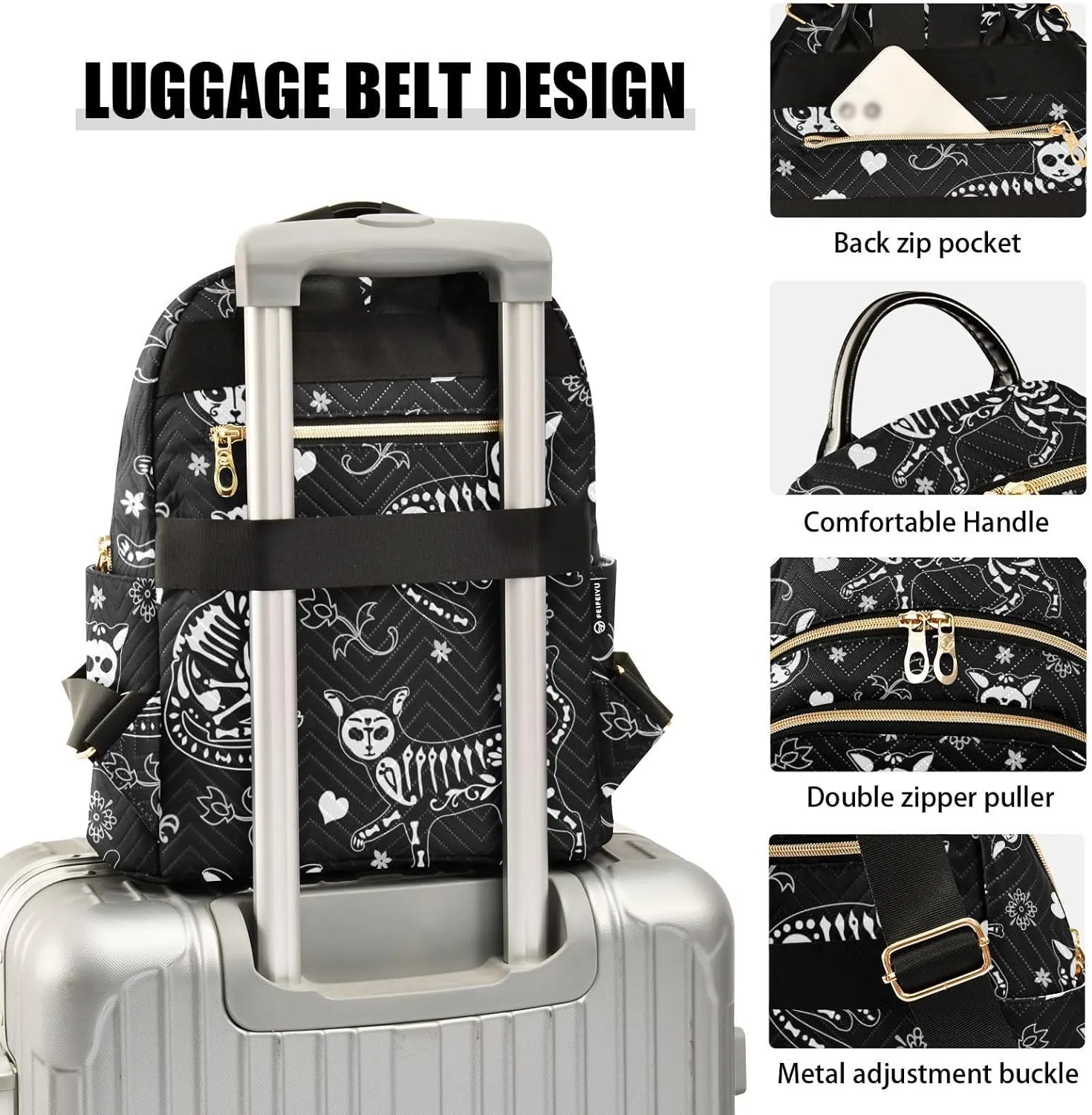 Women Fashion Backpack Purse Casual Lightweight Travel Shoulder Bag Death Cat Rucksack Ladies Bag, Small