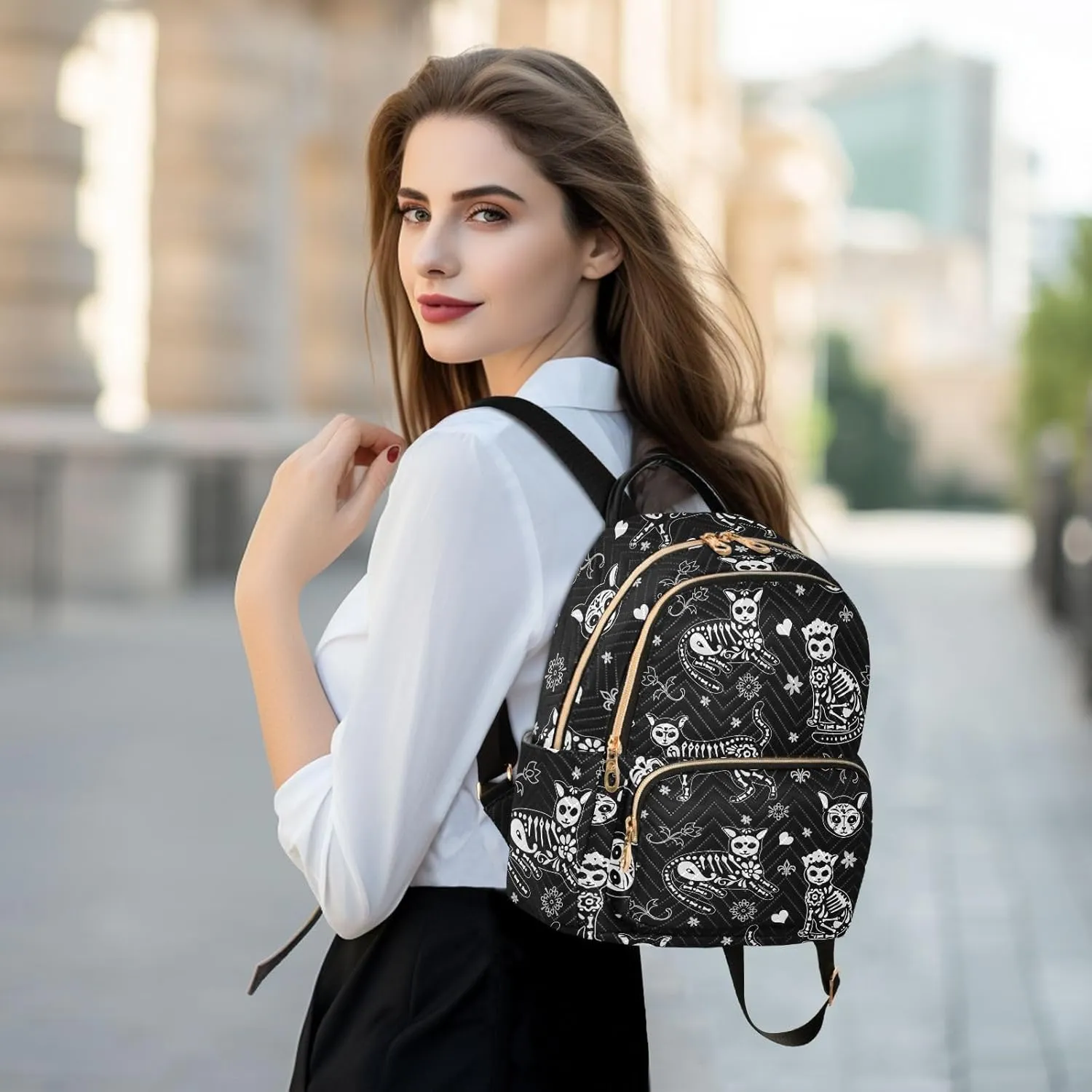 Women Fashion Backpack Purse Casual Lightweight Travel Shoulder Bag Death Cat Rucksack Ladies Bag, Small