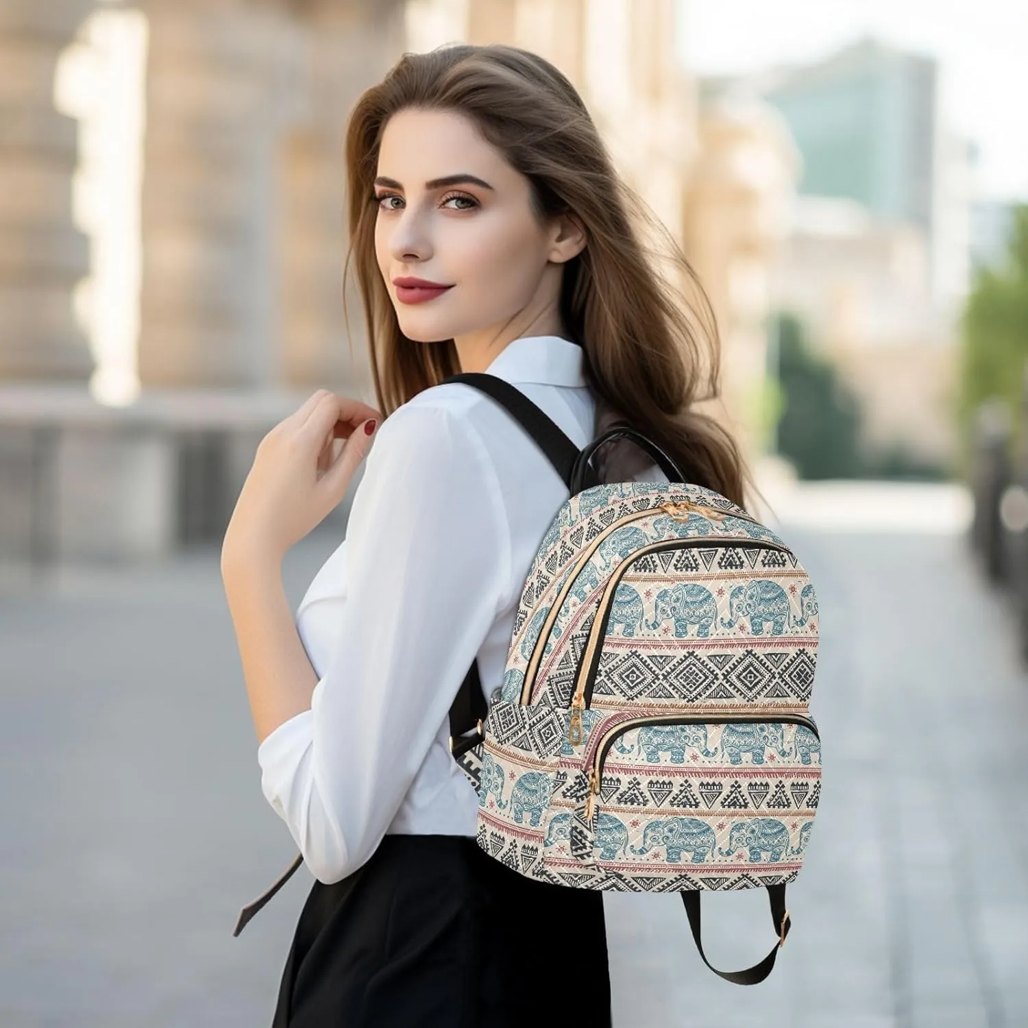 Women Fashion Backpack Purse Casual Lightweight Travel Shoulder Bag Ethnic Elephant Rucksack Ladies Bag, Medium