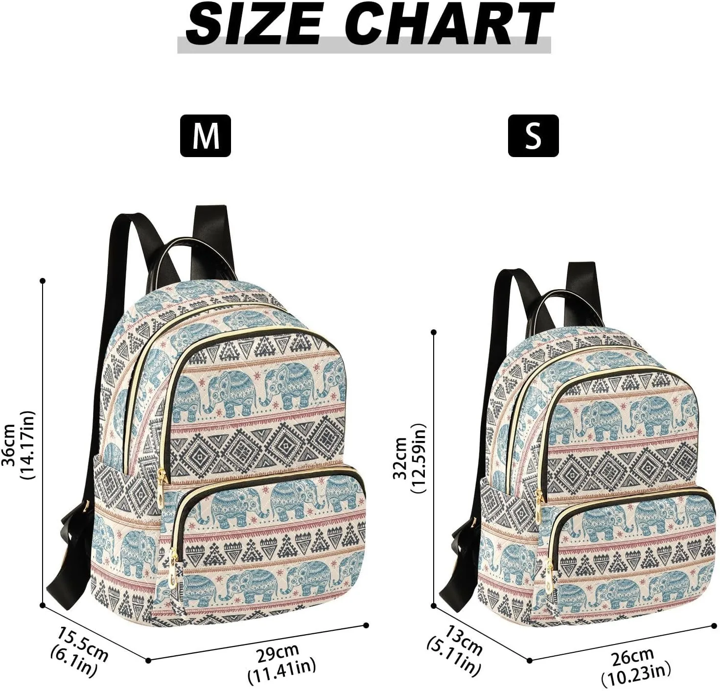 Women Fashion Backpack Purse Casual Lightweight Travel Shoulder Bag Ethnic Elephant Rucksack Ladies Bag, Medium