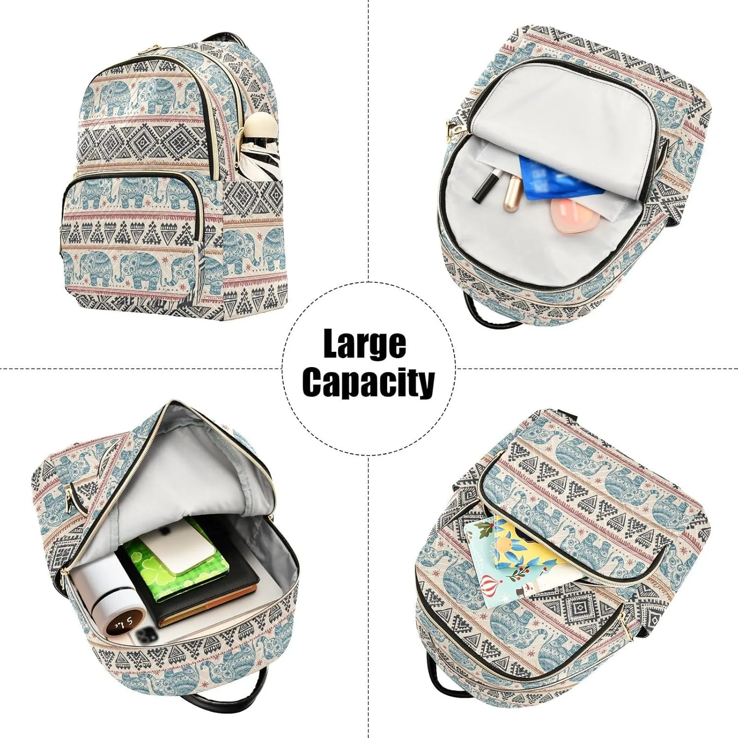Women Fashion Backpack Purse Casual Lightweight Travel Shoulder Bag Ethnic Elephant Rucksack Ladies Bag, Medium
