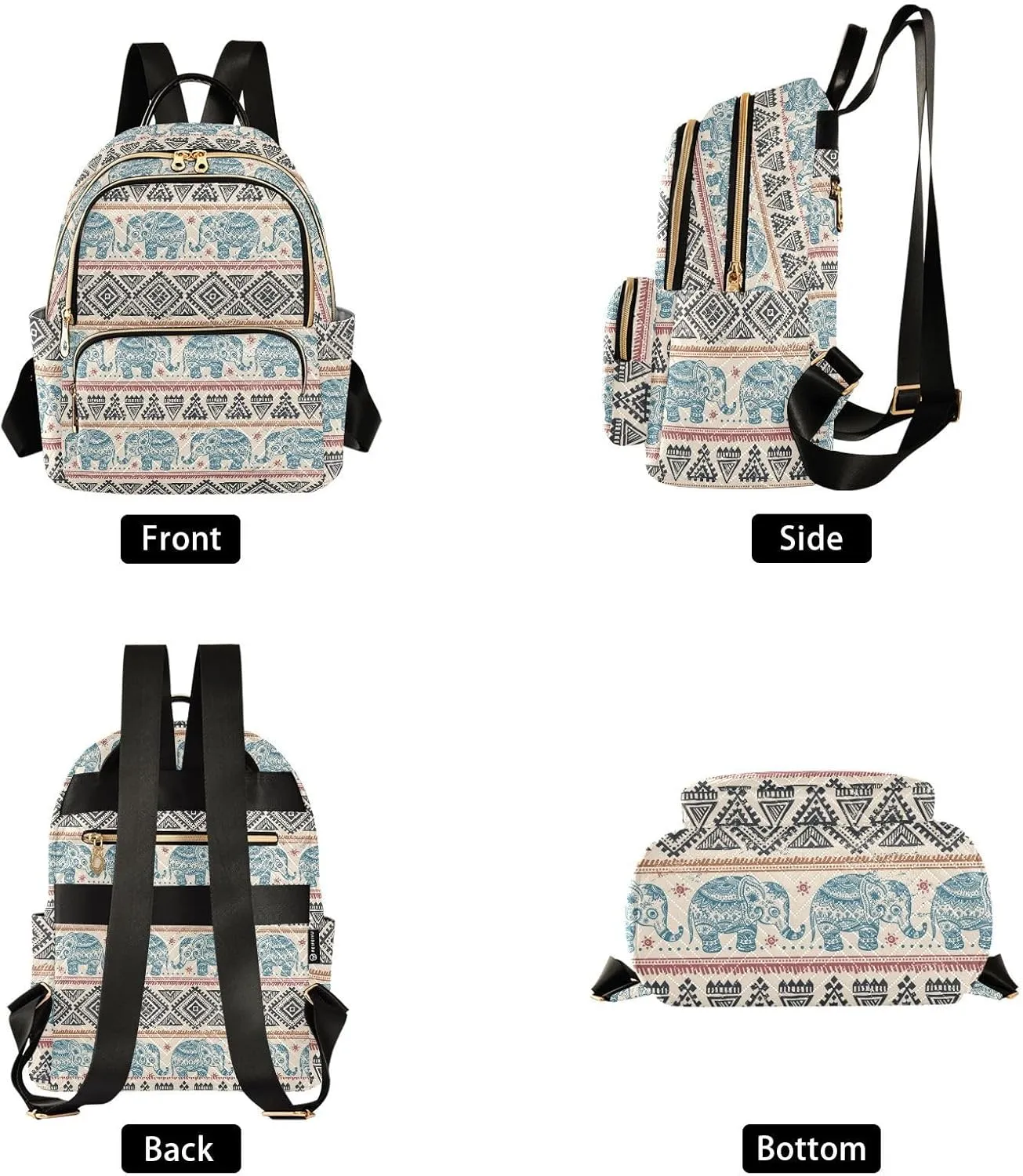 Women Fashion Backpack Purse Casual Lightweight Travel Shoulder Bag Ethnic Elephant Rucksack Ladies Bag, Medium