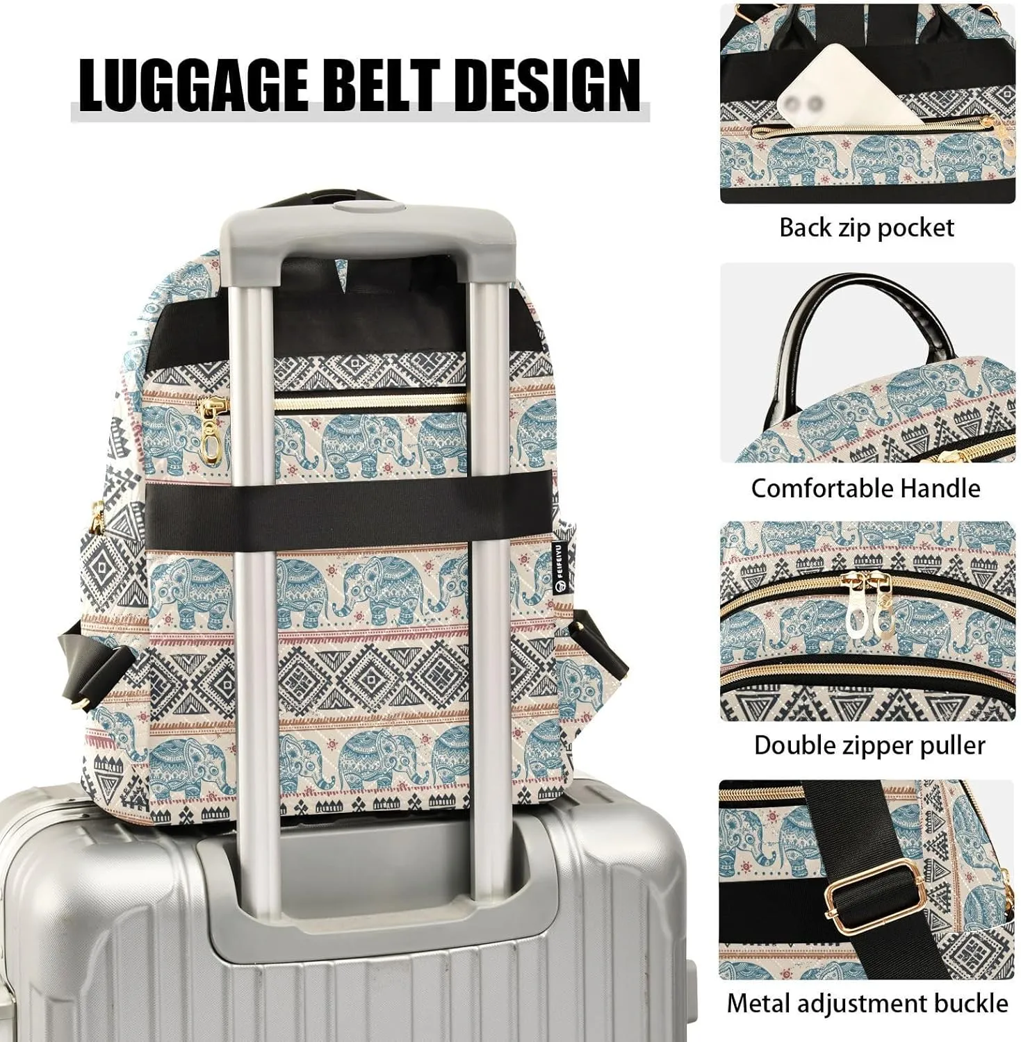Women Fashion Backpack Purse Casual Lightweight Travel Shoulder Bag Ethnic Elephant Rucksack Ladies Bag, Medium