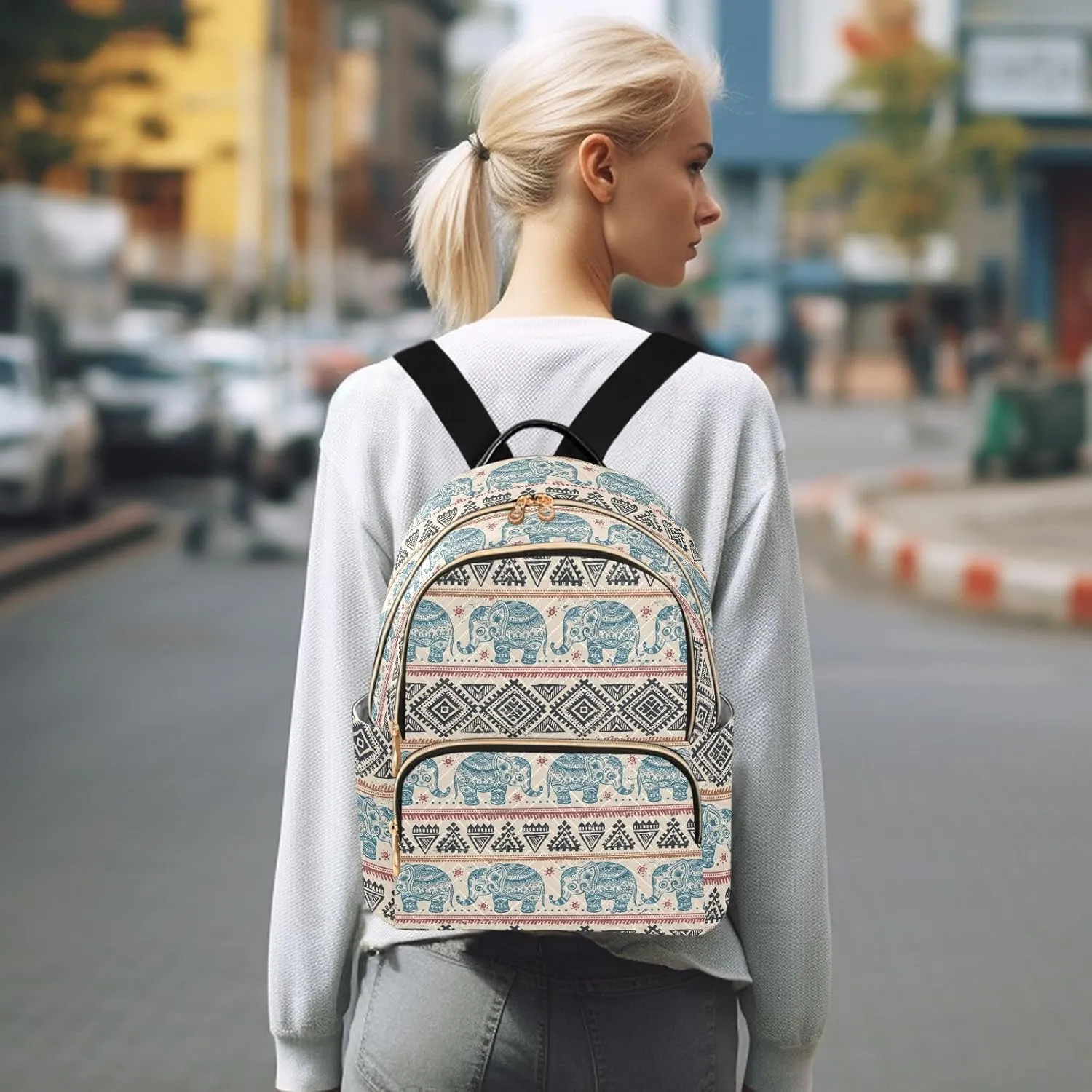 Women Fashion Backpack Purse Casual Lightweight Travel Shoulder Bag Ethnic Elephant Rucksack Ladies Bag, Medium