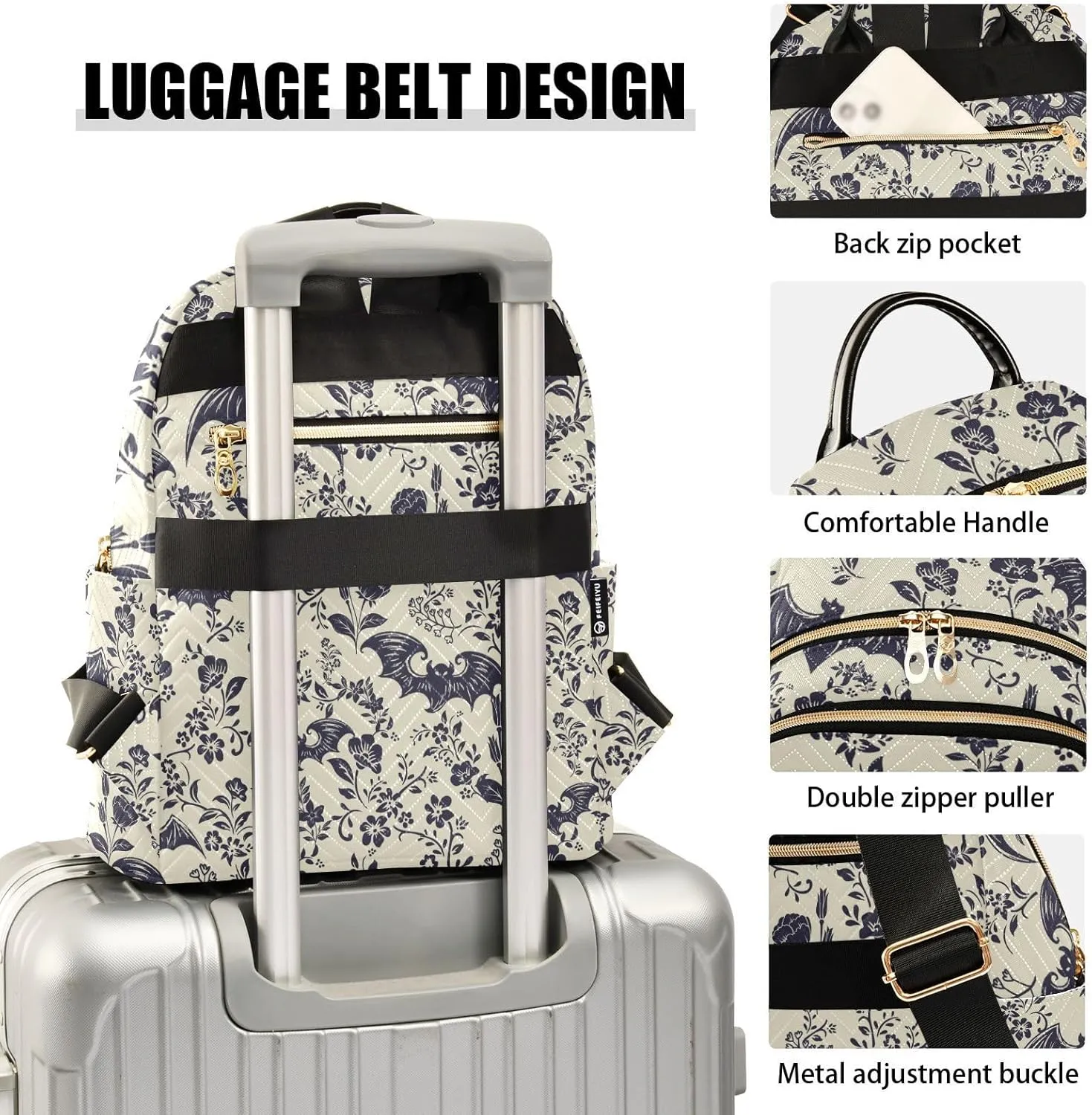 Women Fashion Backpack Purse Casual Lightweight Travel Shoulder Bag Goth Bats Rucksack Ladies Bag, Medium