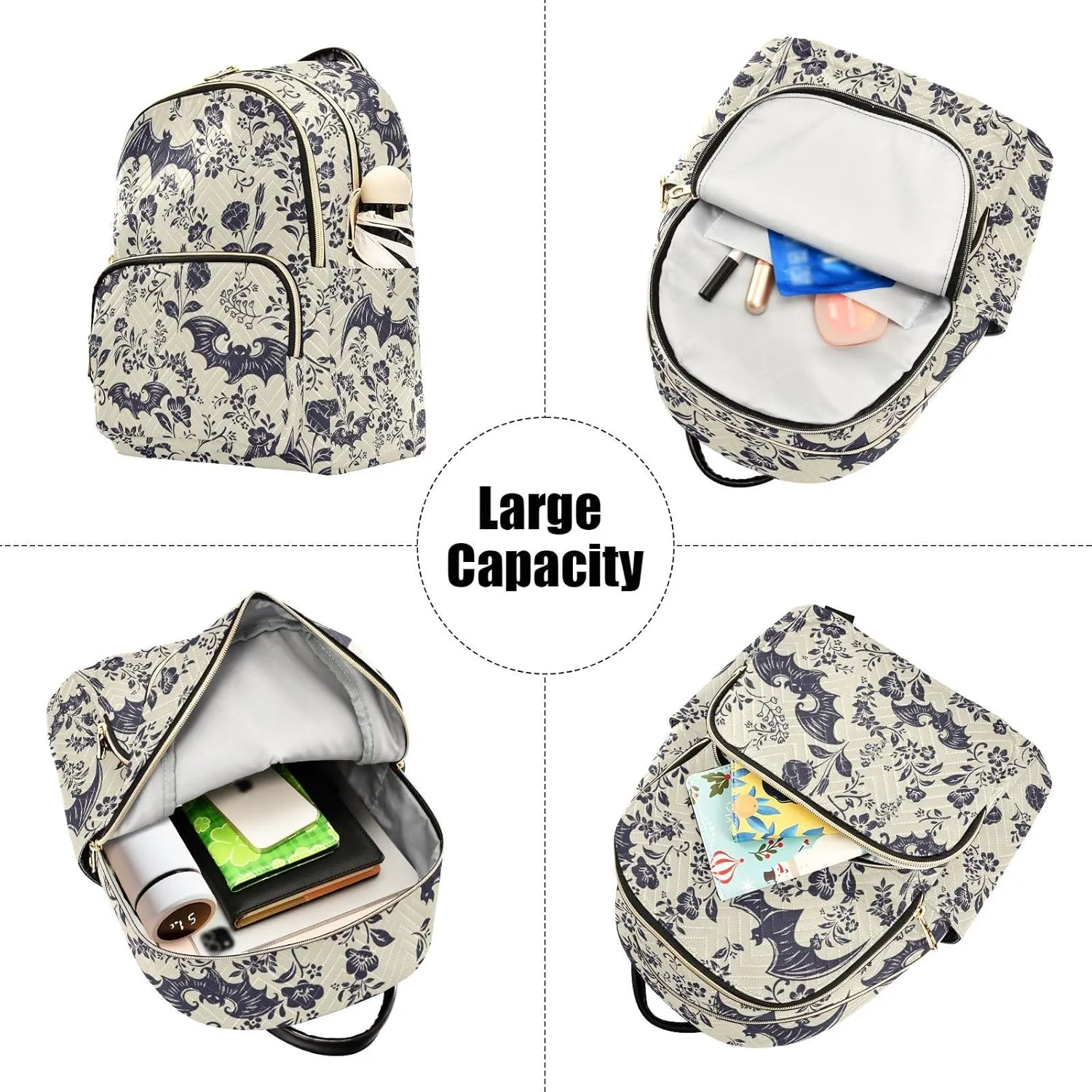 Women Fashion Backpack Purse Casual Lightweight Travel Shoulder Bag Goth Bats Rucksack Ladies Bag, Medium