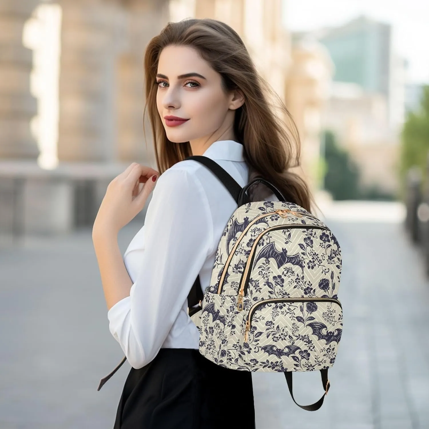 Women Fashion Backpack Purse Casual Lightweight Travel Shoulder Bag Goth Bats Rucksack Ladies Bag, Medium