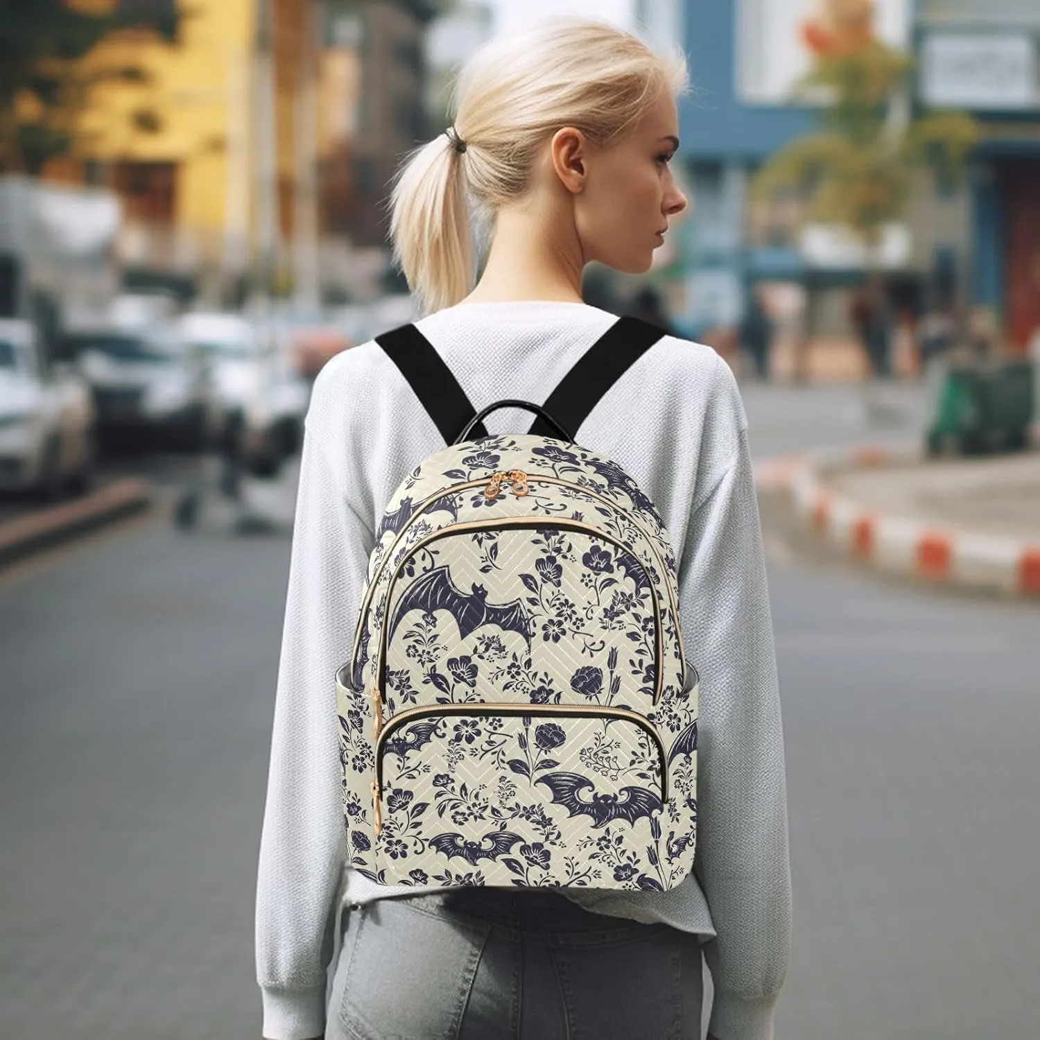 Women Fashion Backpack Purse Casual Lightweight Travel Shoulder Bag Goth Bats Rucksack Ladies Bag, Medium