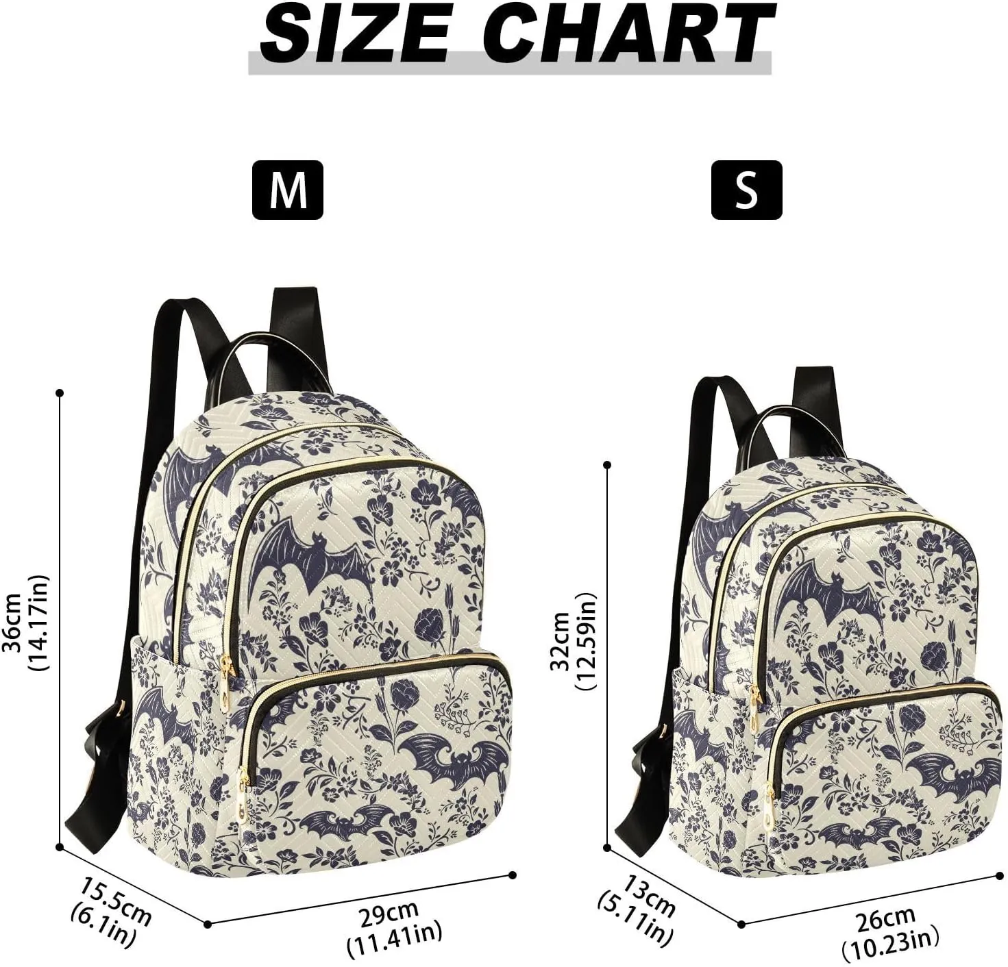 Women Fashion Backpack Purse Casual Lightweight Travel Shoulder Bag Goth Bats Rucksack Ladies Bag, Medium