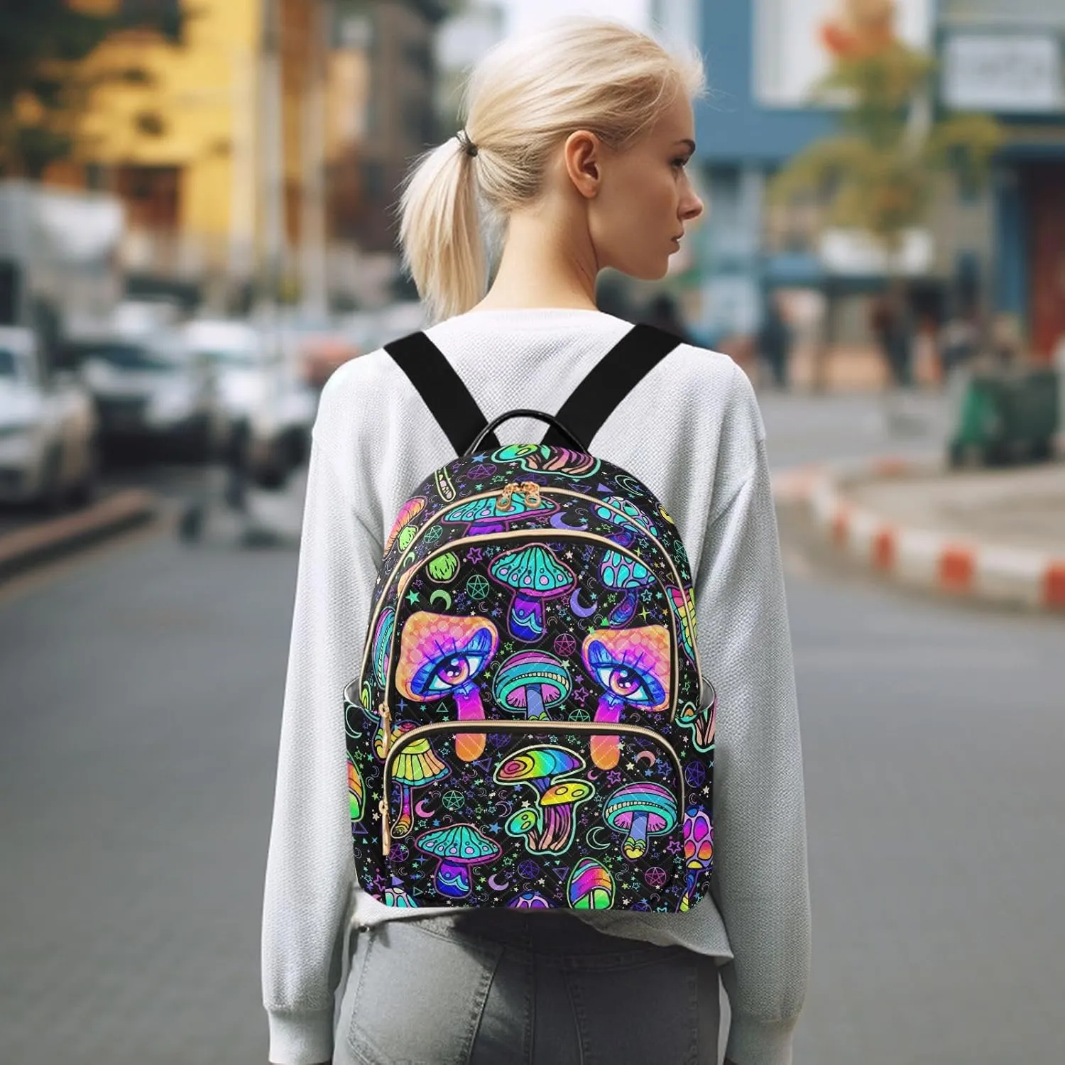 Women Fashion Backpack Purse Casual Lightweight Travel Shoulder Bag Magic Mushrooms Rucksack Ladies Bag, Small